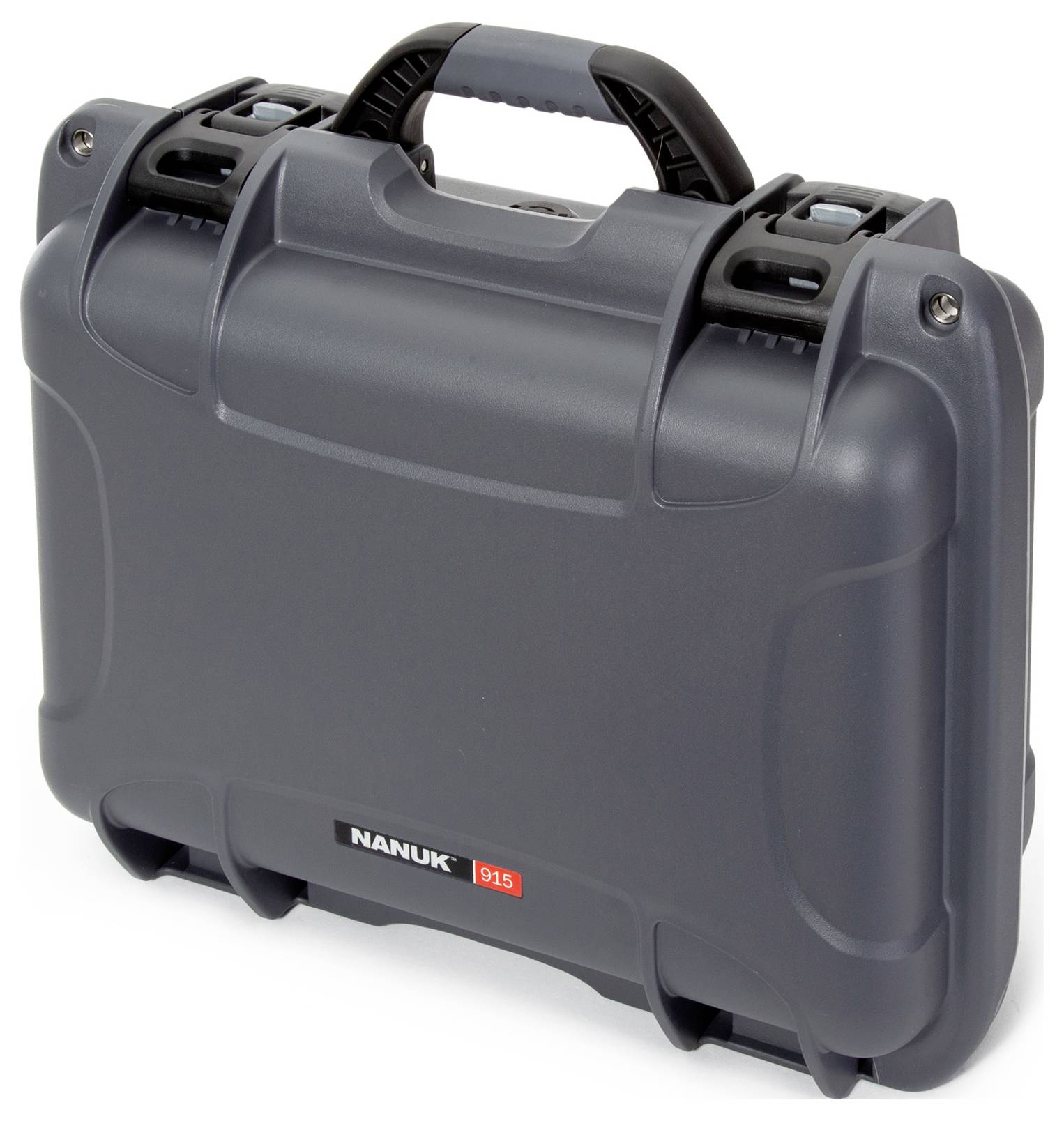 Valise de protection gris foncé au design robuste et avec poignée de transport, adaptée au transport sécurisé d'objets fragiles.