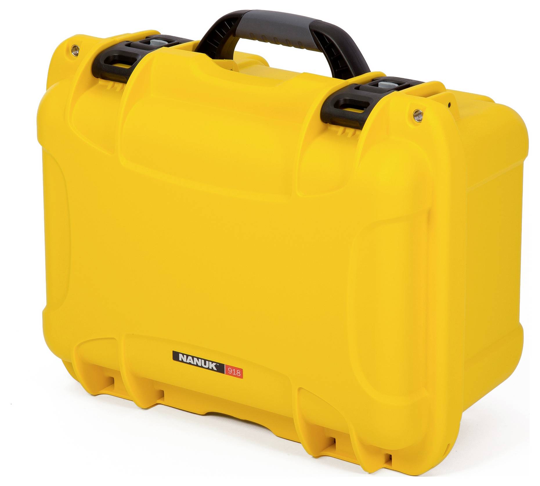 Valise Nanuk 910 jaune robuste avec poignée noire, conçue pour protéger un équipement délicat.
