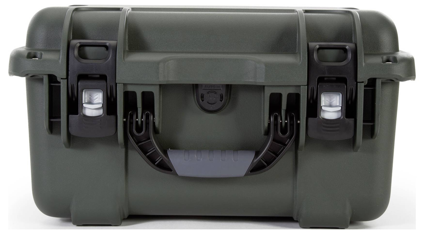 Un boîtier de protection robuste, vert, avec deux fermetures noires et une poignée, adapté au transport sécurisé d'équipements.