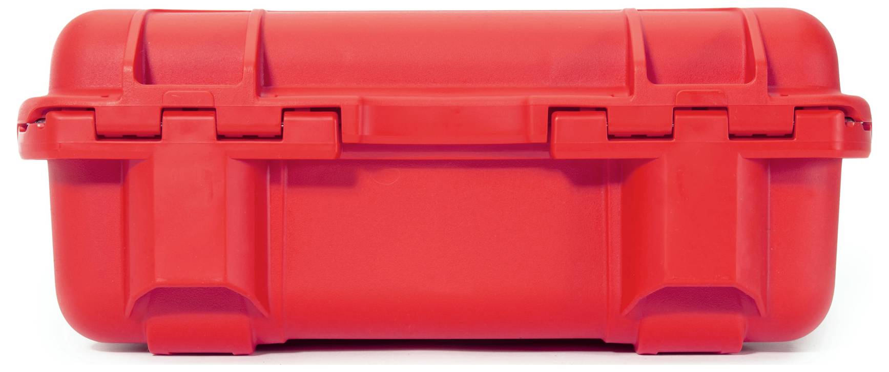 Un coffret de protection rouge, robuste, avec un système de fermeture stable et une poignée de transport, adapté au transport d'objets fragiles.