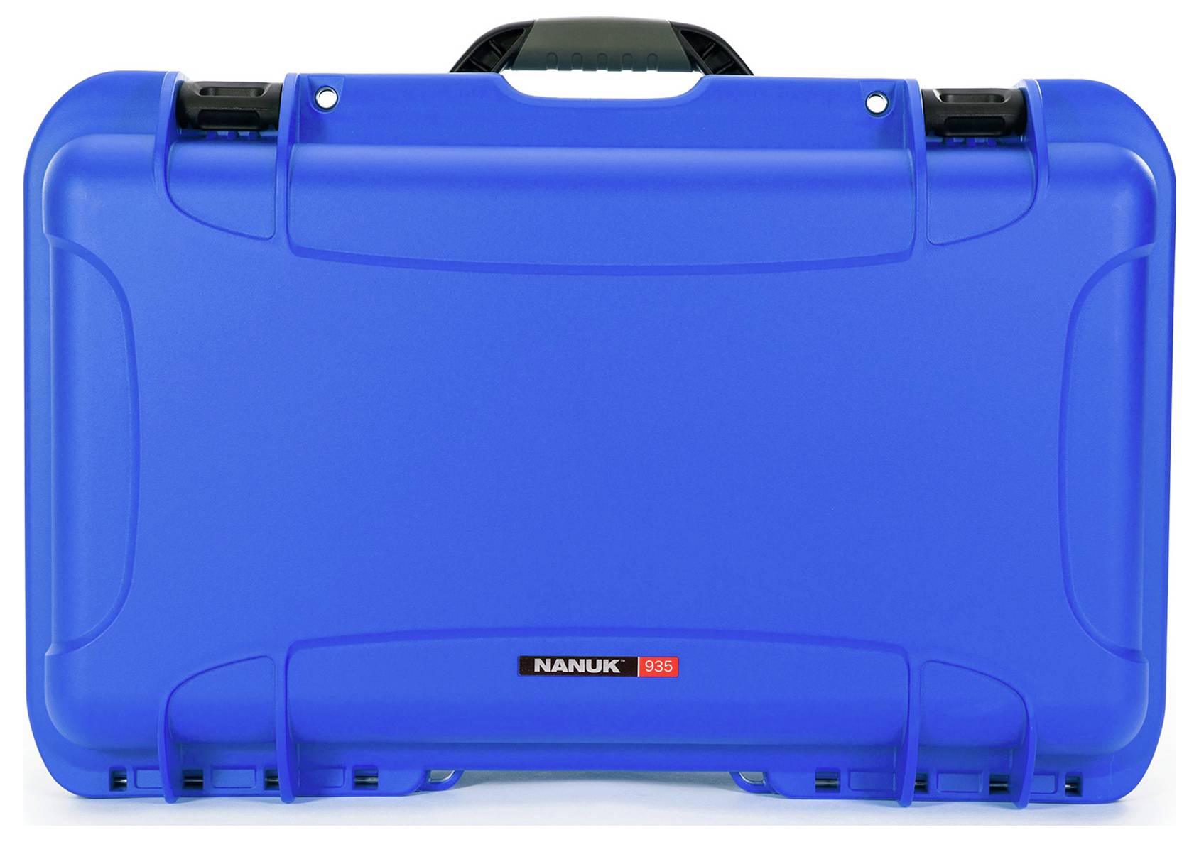 Un boîtier de protection bleu, robuste, avec une poignée et des fermoirs noirs, marqué 'Nanuk 935'. Optimal pour un transport sécurisé.