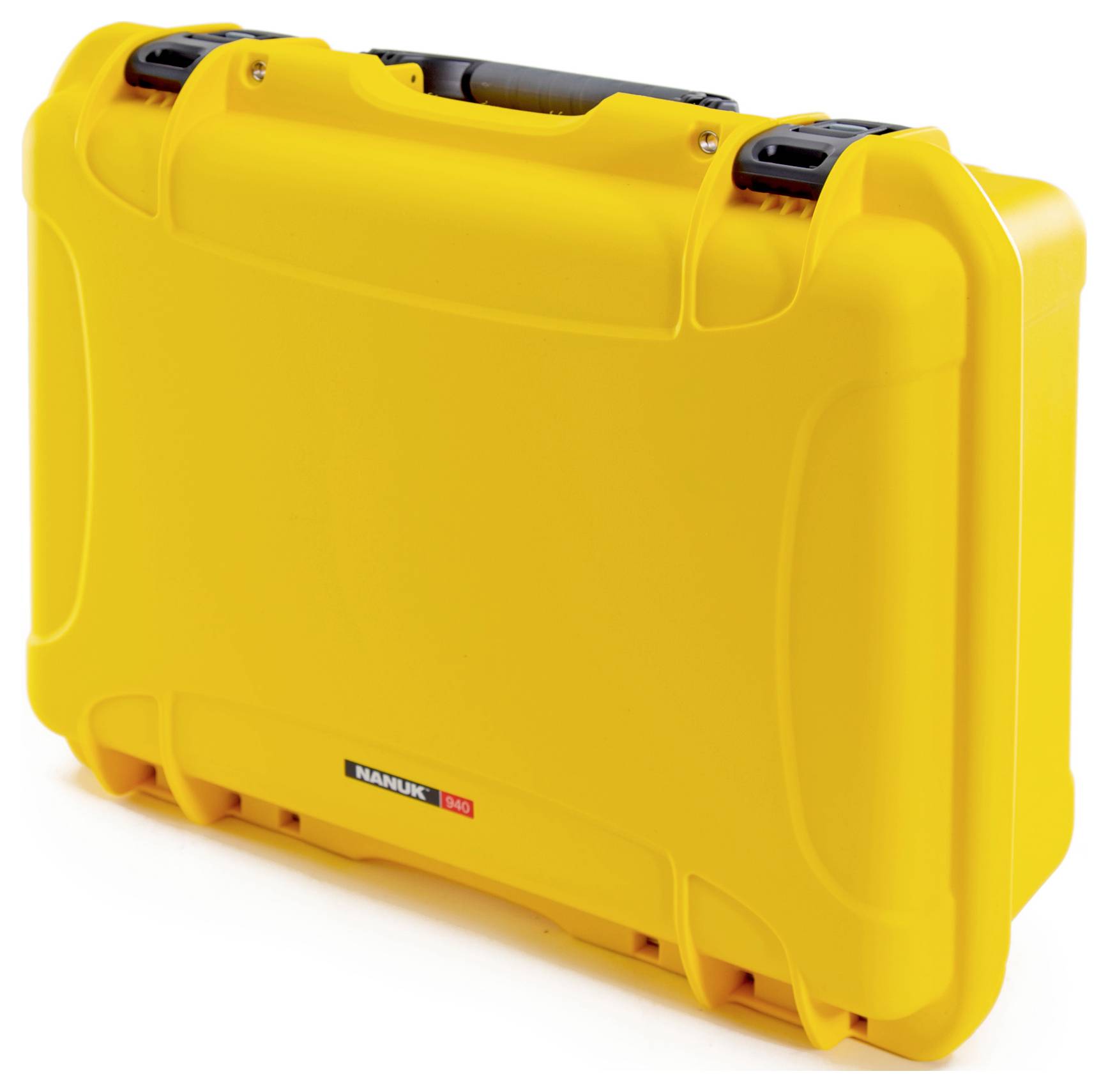 Valise de protection jaune avec poignée, design robuste et fermetures sécurisées. Adaptée au transport d'objets fragiles.