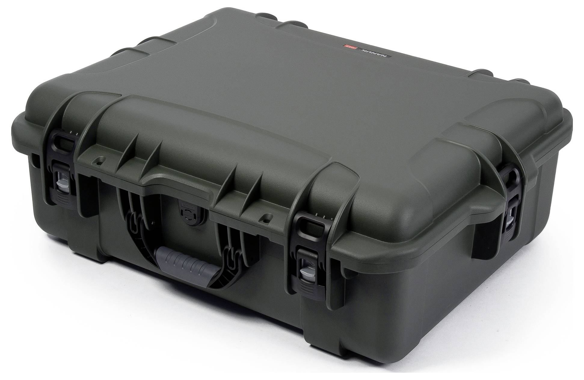 Mallette de protection noire, robuste, avec poignée et fermetures, adaptée au transport sécurisé d'objets fragiles.