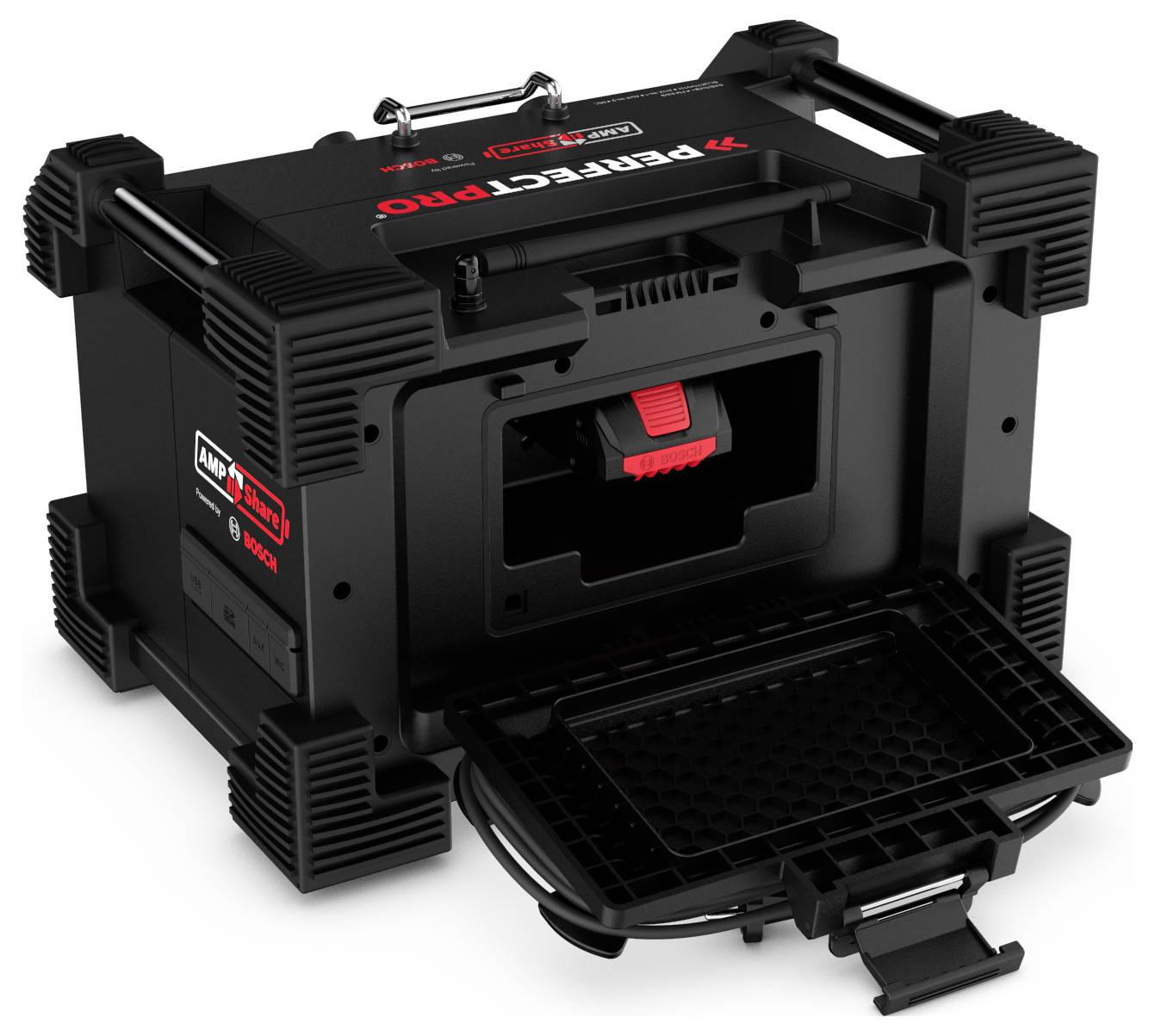 PerfectPro ROCKHART 18V Radio de chantier DAB+, FM AUX, Bluetooth, DAB+, SD, FM, USB fonction Powerbank, protégé contre les