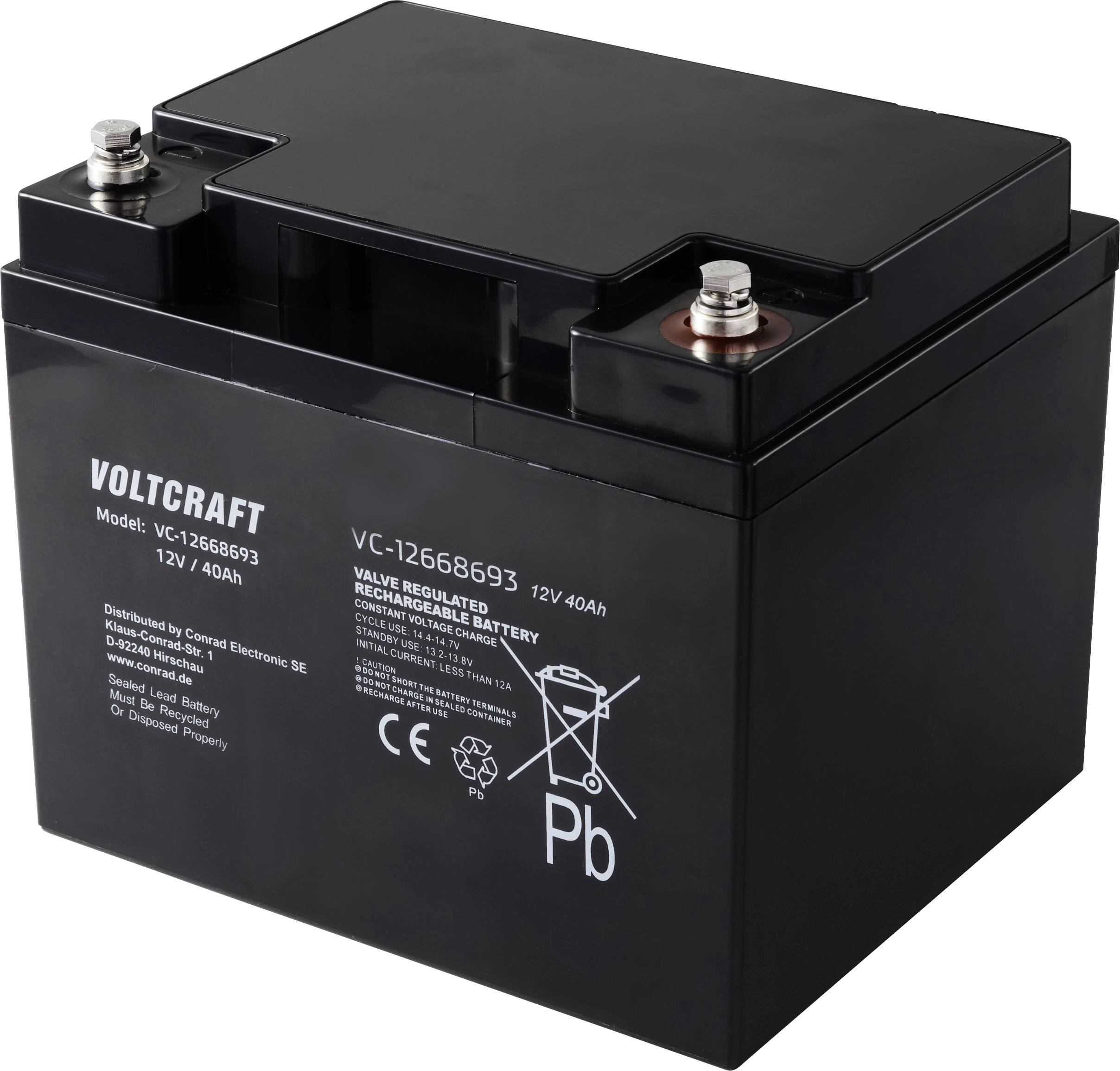 VOLTCRAFT VC-12668693 VC-16623015 Batterie au plomb 12 V 40 Ah plomb (AGM) (l x H x P) 197.5 x 170 x 165.5 mm sans entretien