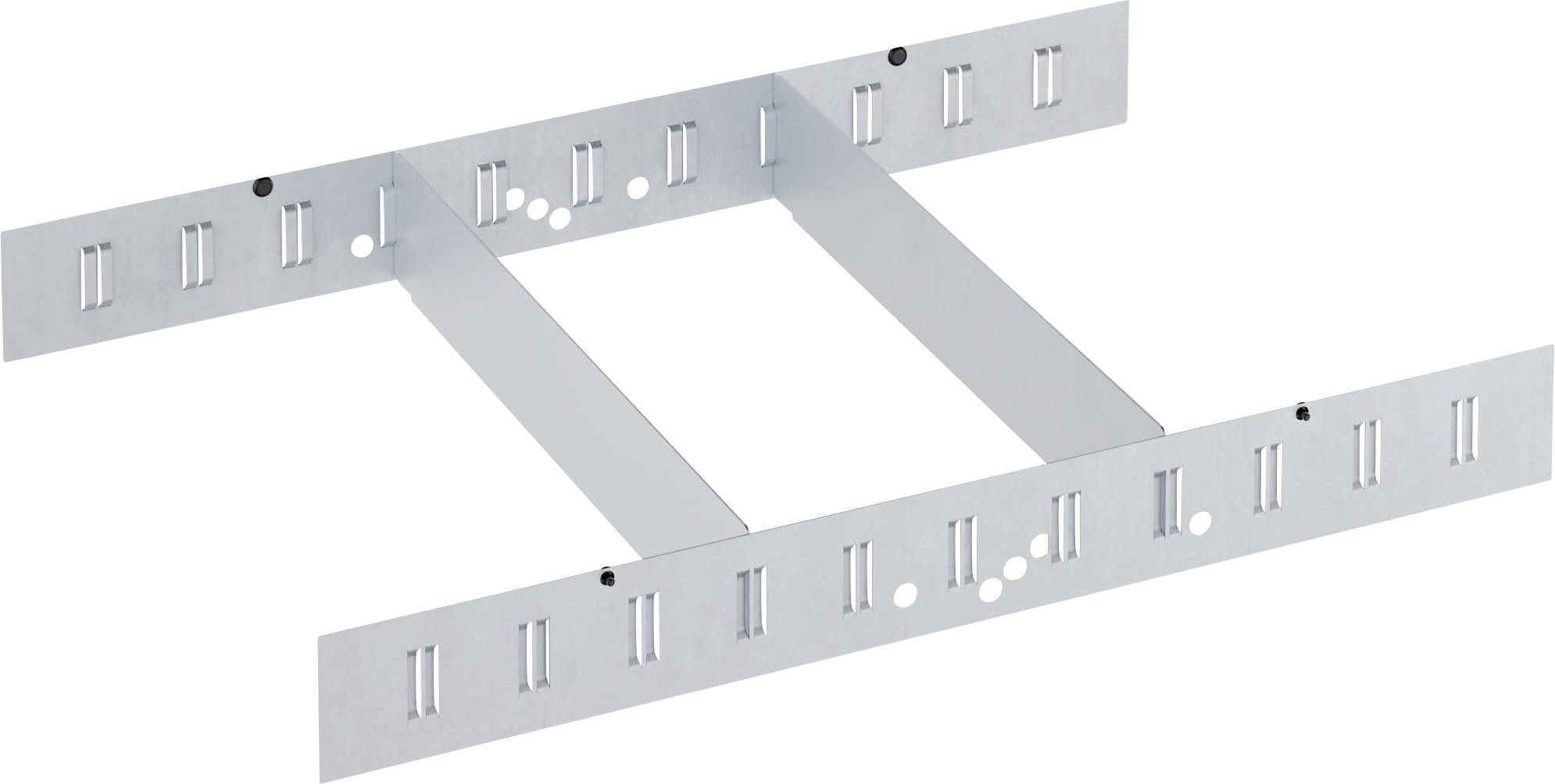 Rail de montage métallique avec des fentes et des trous latéraux pour la fixation de constructions de plafond ou d'autres structures.