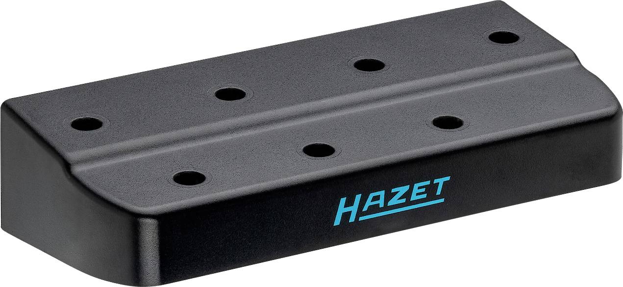 Bloc métallique noir rectangulaire avec six trous et logo bleu 'Hazet', utilisé comme support ou support d'outils.