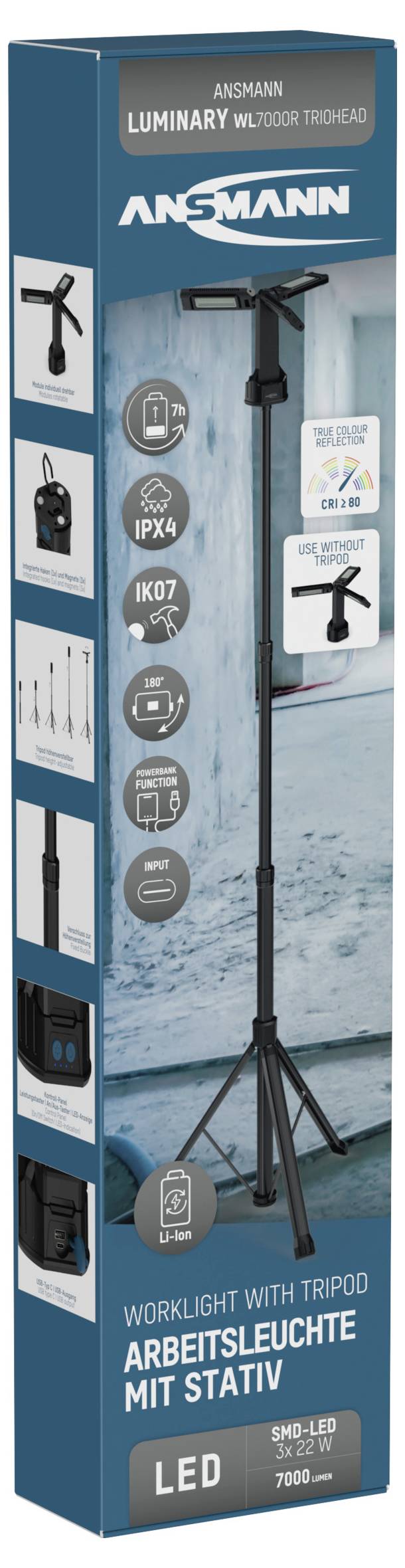 Ansmann Triohead 7000R Projecteur de chantier sans fil 66 W 7000 lm blanc neutre 1600-0697