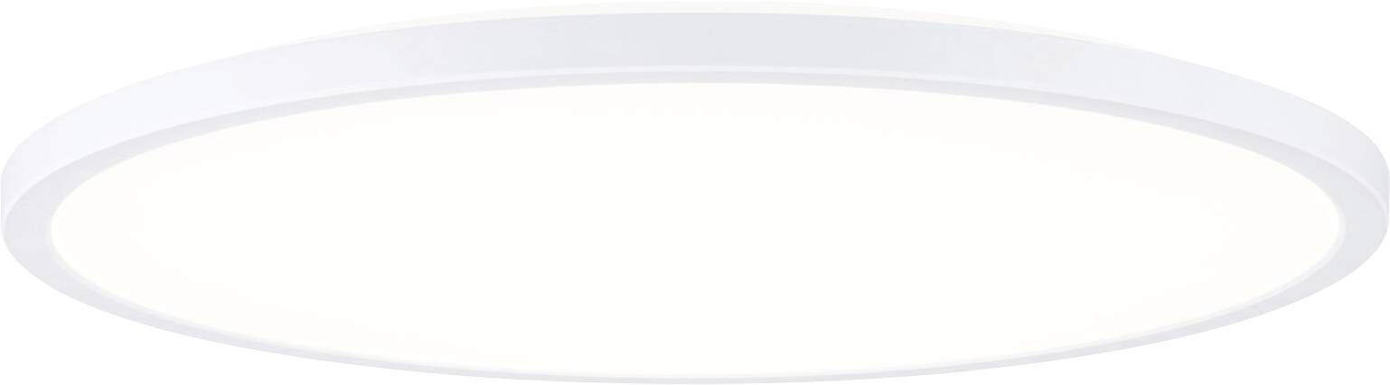 Un plafonnier LED rond blanc au design épuré, diffusant une lumière douce.