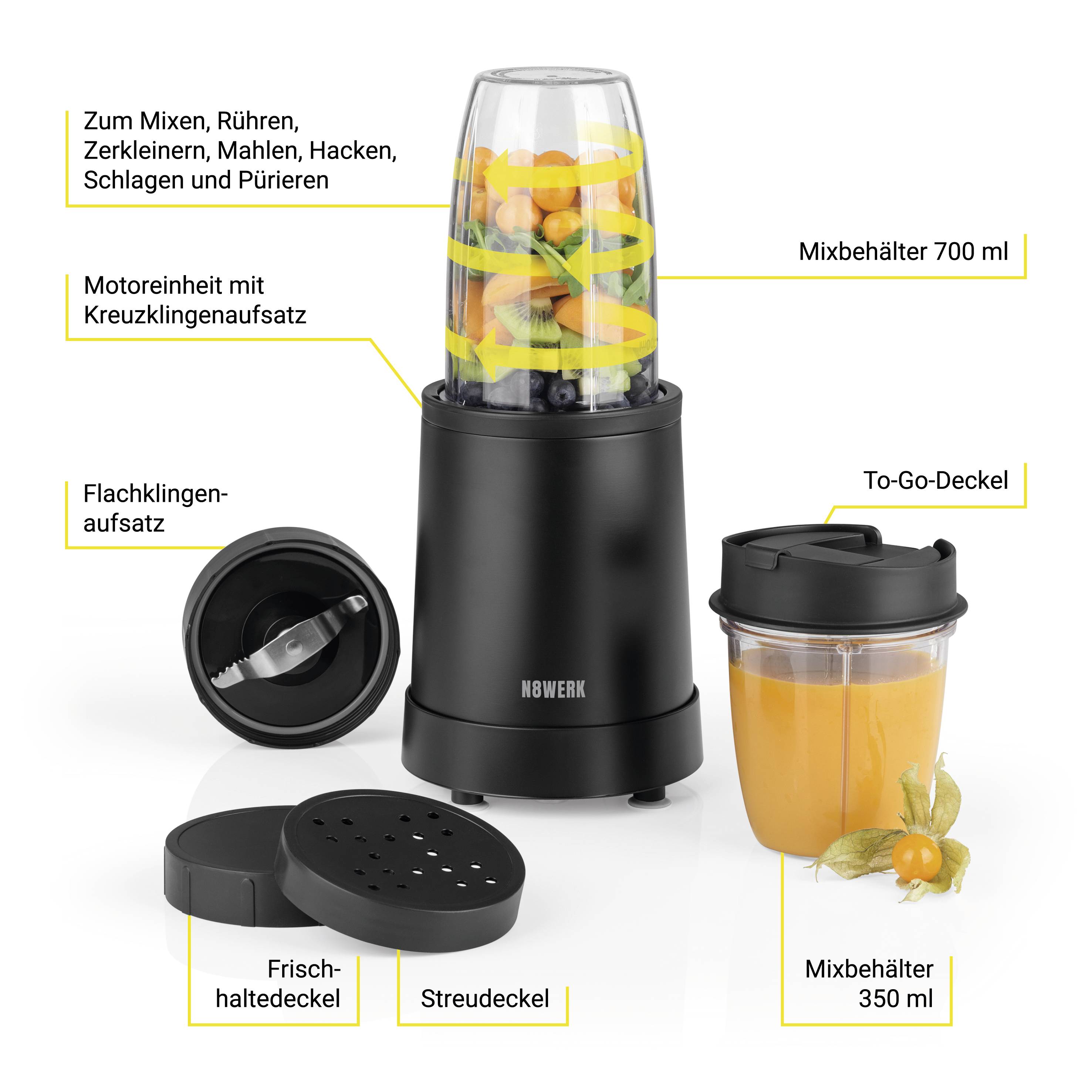 N8WERK Nutrition 8-tlg. Mixeur sur pied 800 W noir