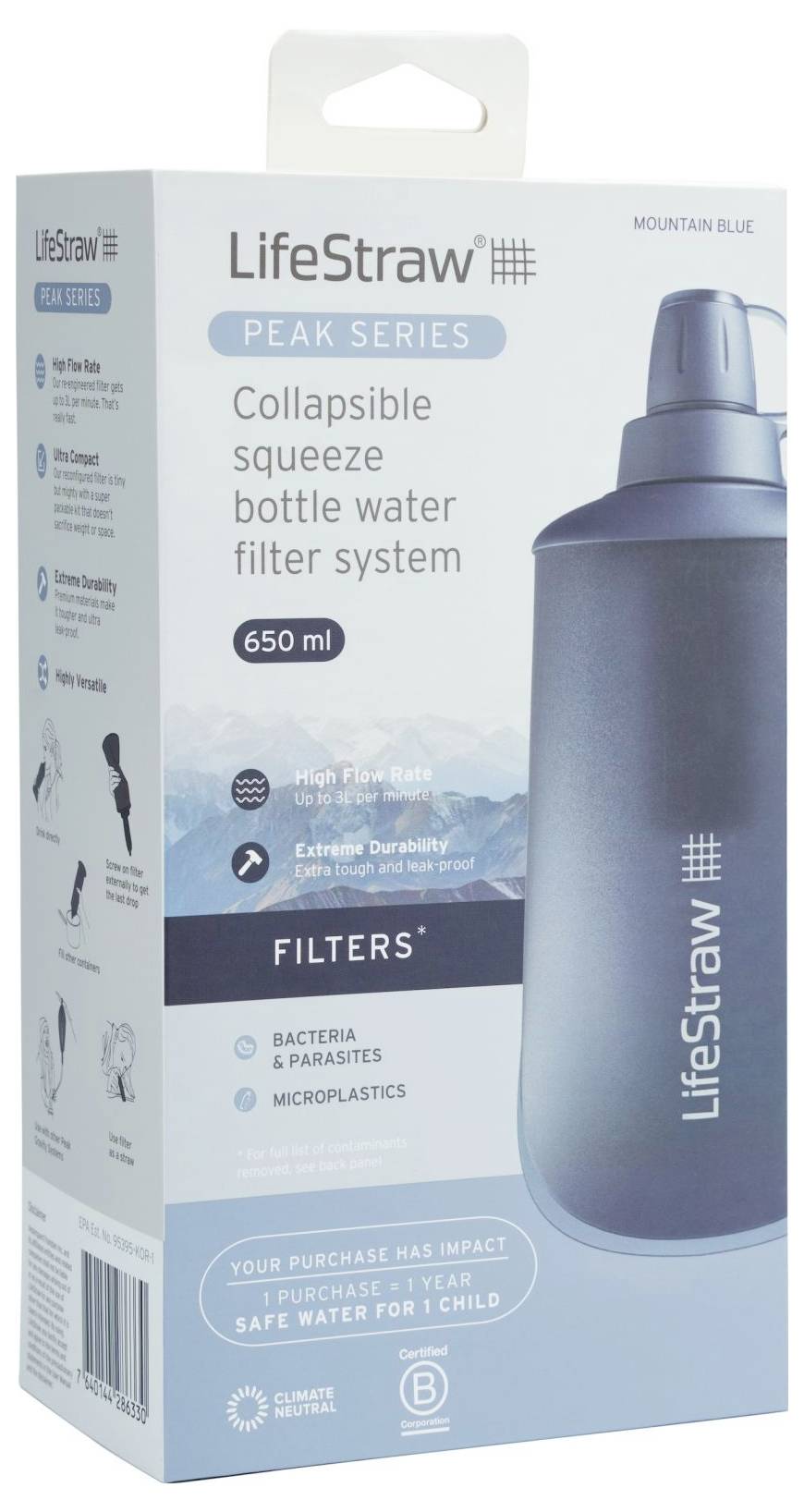 LifeStraw Gourde pliante bleu 0.65 l LSPSFMLMBWW