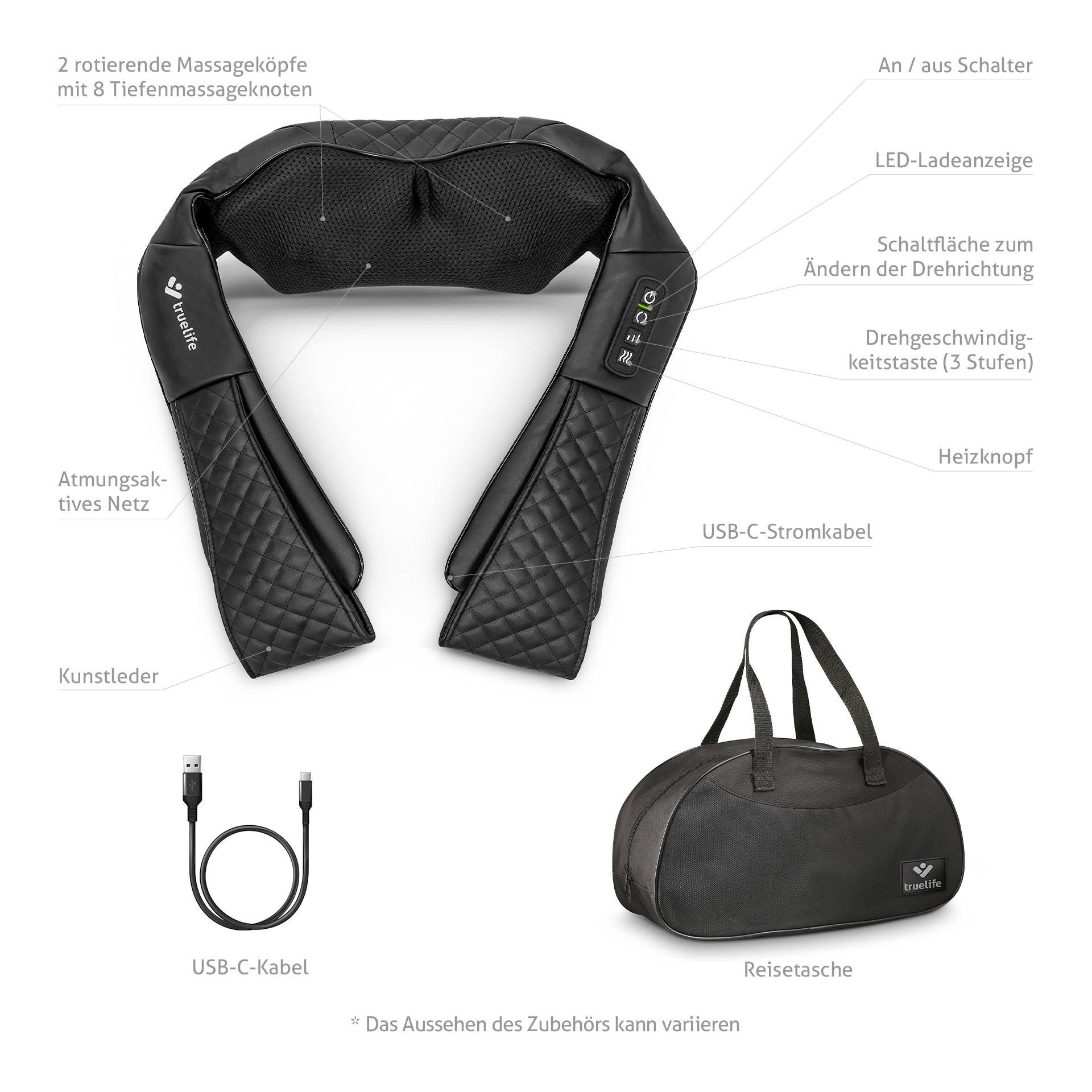 truelife RelaxBack B6 Charge Appareil de massage 24 W noir