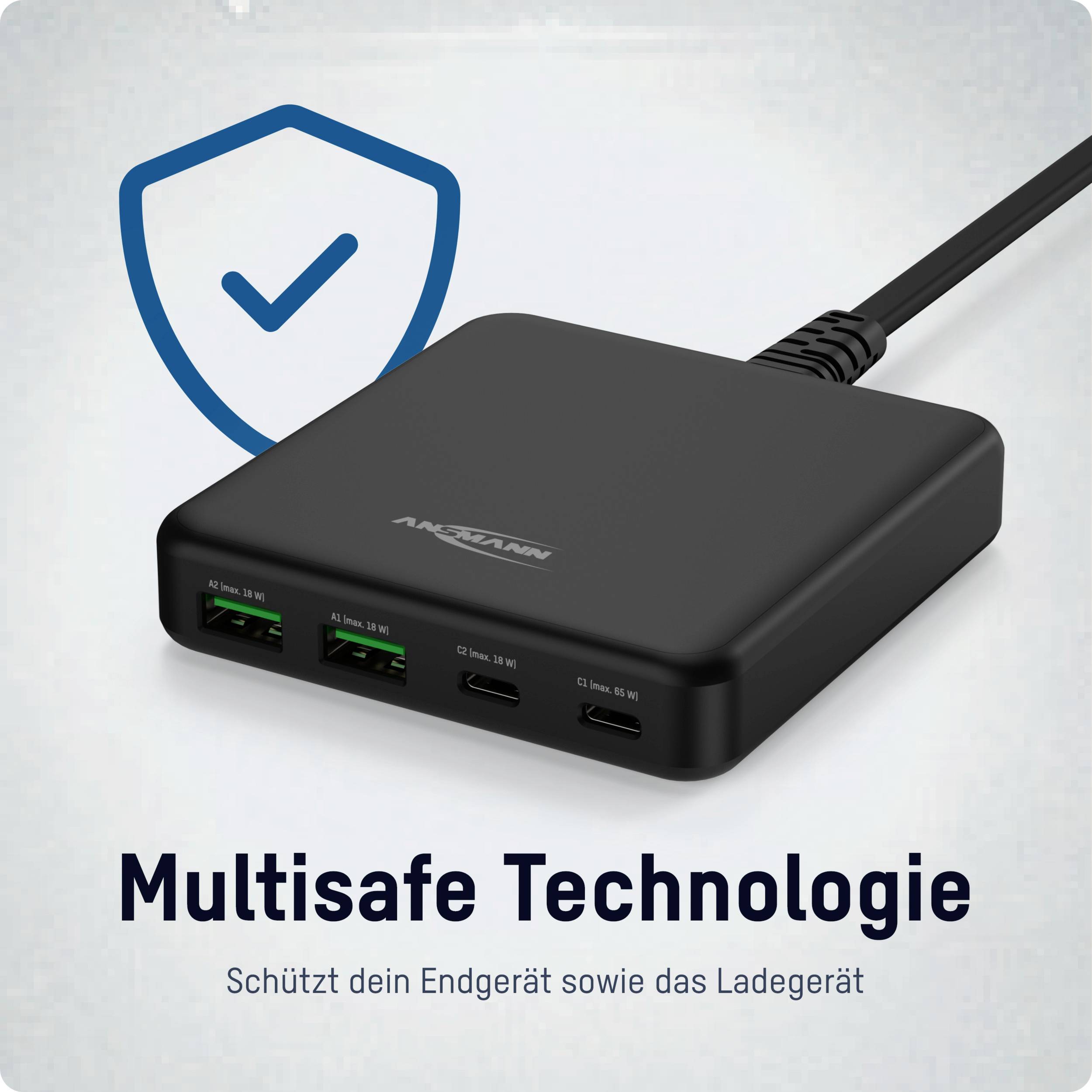 Ansmann Desktop Ladegerät DC465PD 65W Chargeur USB 65 W 2x USB-A, 2x USB-C® Power Delivery noir intérieure