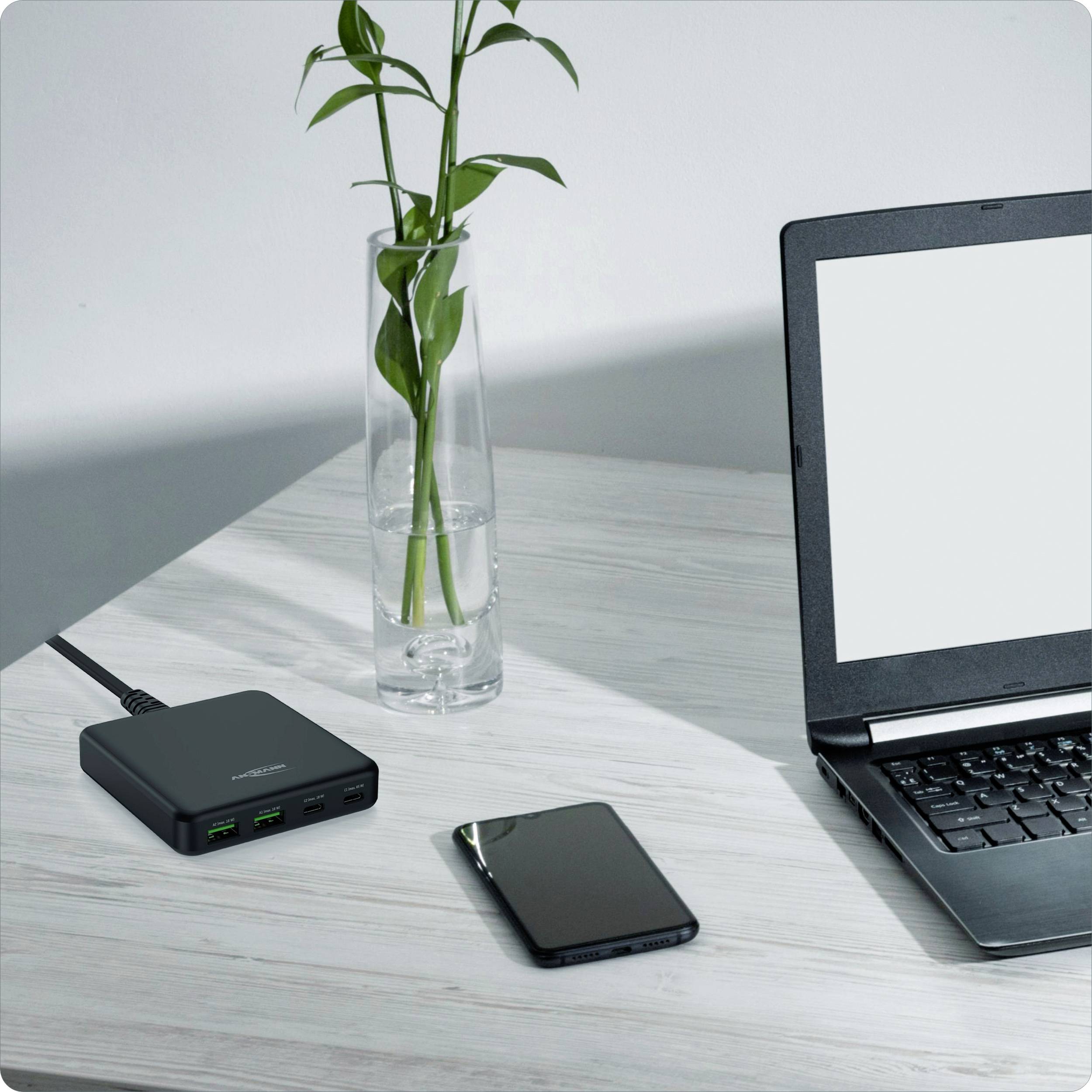 Ansmann Desktop Ladegerät DC465PD 65W Chargeur USB 65 W 2x USB-A, 2x USB-C® Power Delivery noir intérieure