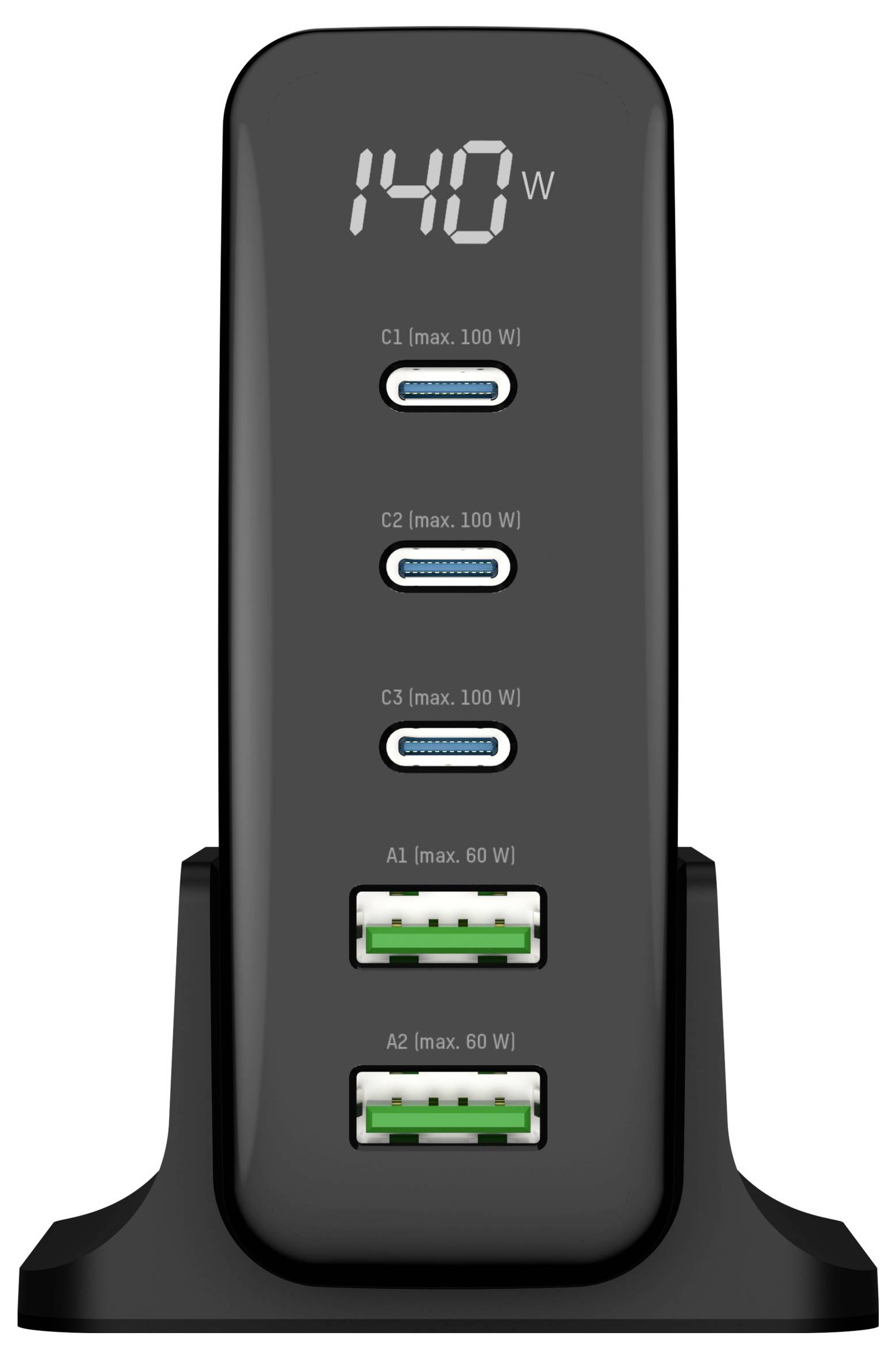 Ansmann Desktop Ladegerät mit Display DC5140PD 140W Chargeur USB 140 W 2x USB-A, 3x USB-C® Power Delivery noir intérieure