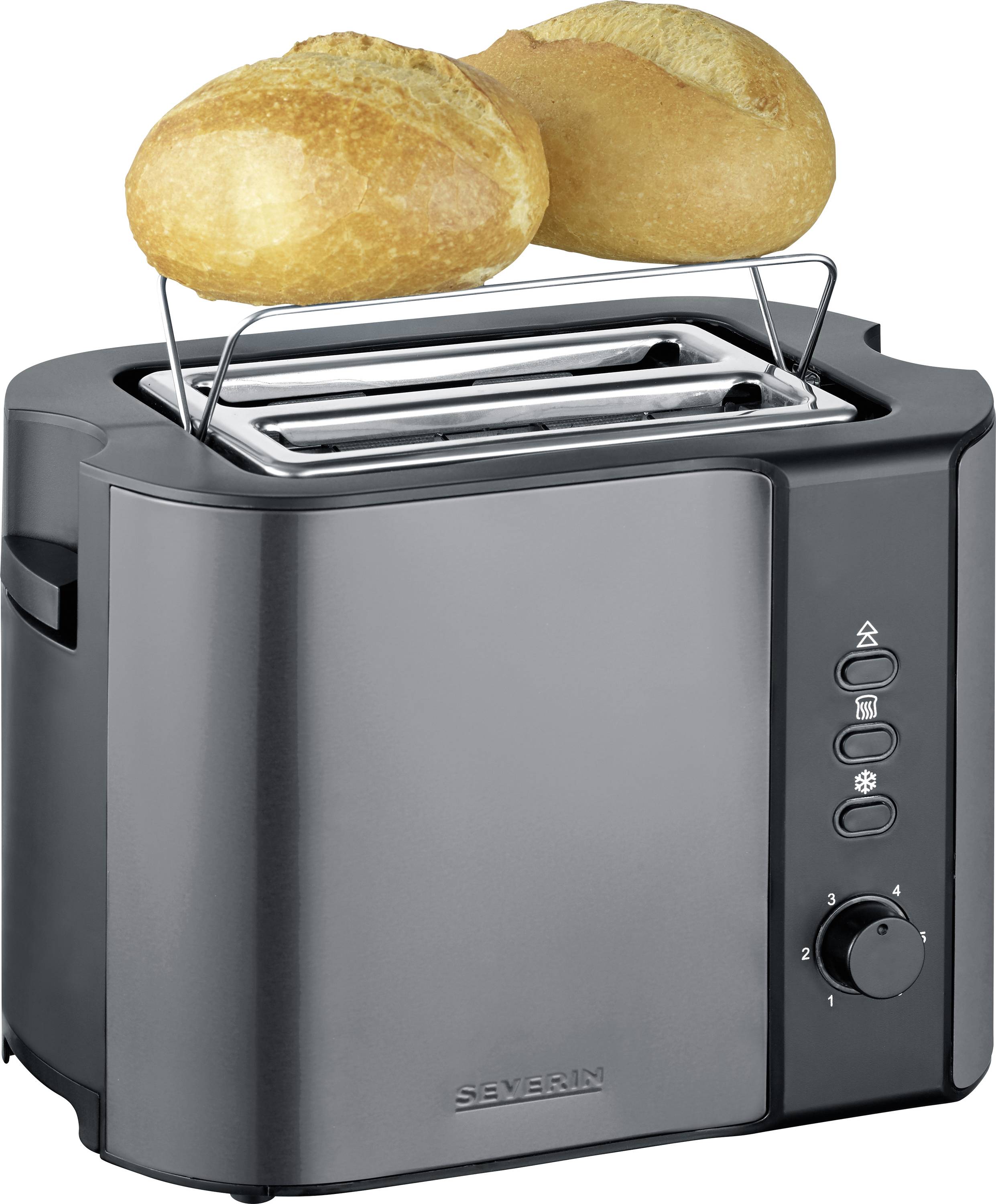 Severin 9573 Grille-pain voyant lumineux, avec grille spéciale viennoisieries intégrée anthracite, noir, acier inoxydable