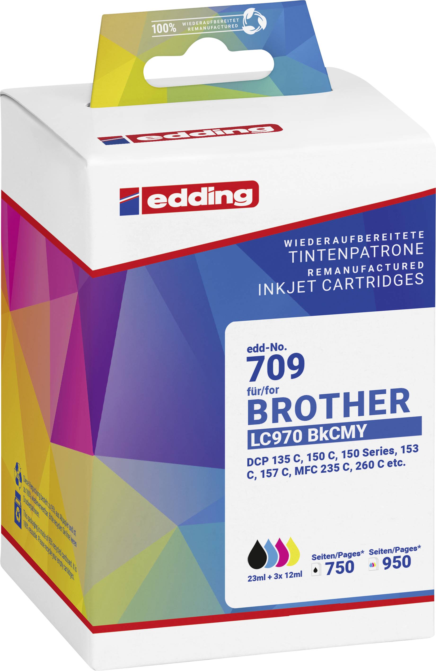 Edding Encre remplace Brother LC-970BKCMY compatible pack bundle noir, cyan, magenta, jaune EDD-709 18-709