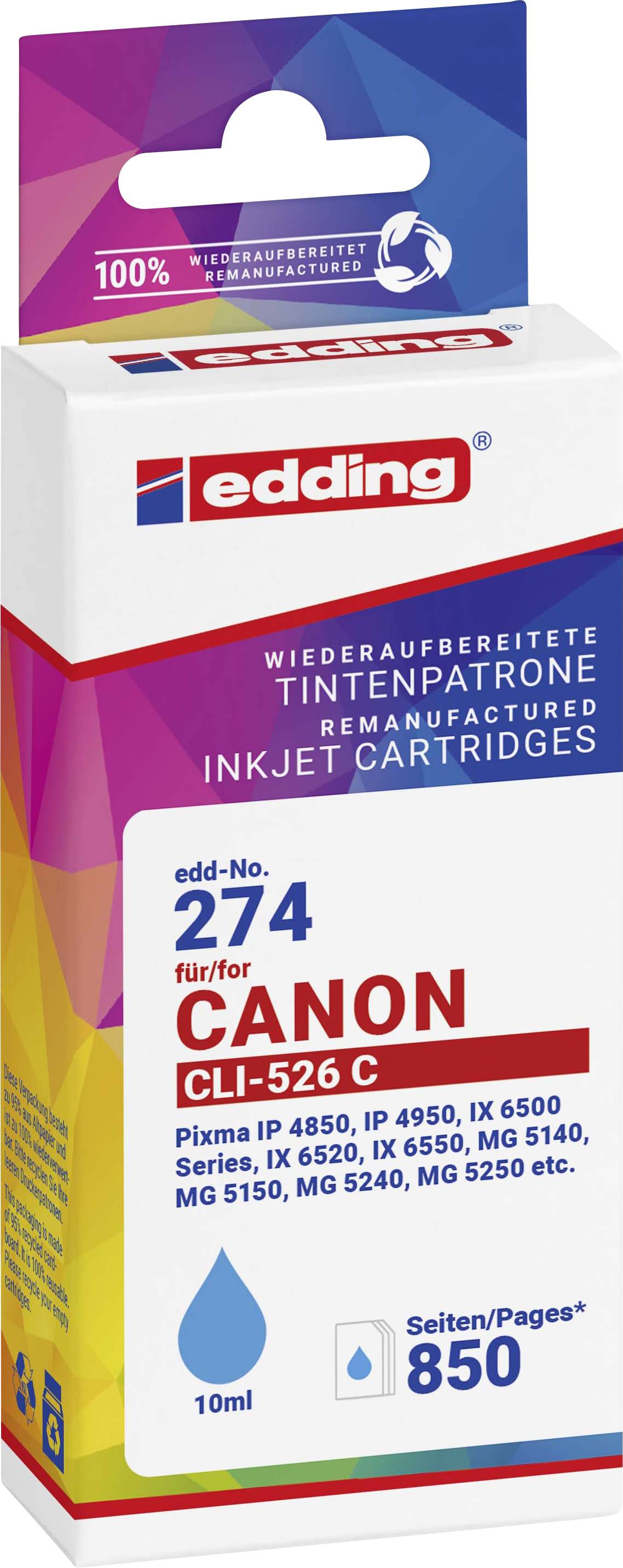 Edding Encre remplace Canon CLI-526C compatible cyan EDD-274 18-274-01
