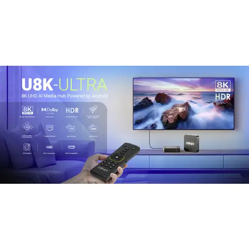 Minix U8K-ULTRA AI Media Hub Powered by Android Boîtier de streaming Miracast Minix U8K-ULTRA AI Media Hub Powered by Android Boîtier de streaming Miracast