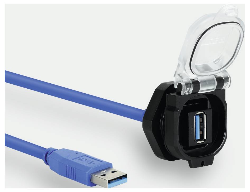 Prise encastrée USB 3.0 A/A F/M 180° 0,5 m PVC PC avec couvercle rabattable USB-3.0 A/A F/M 180° 0,5m PVC PC 493113.0050 Lütze