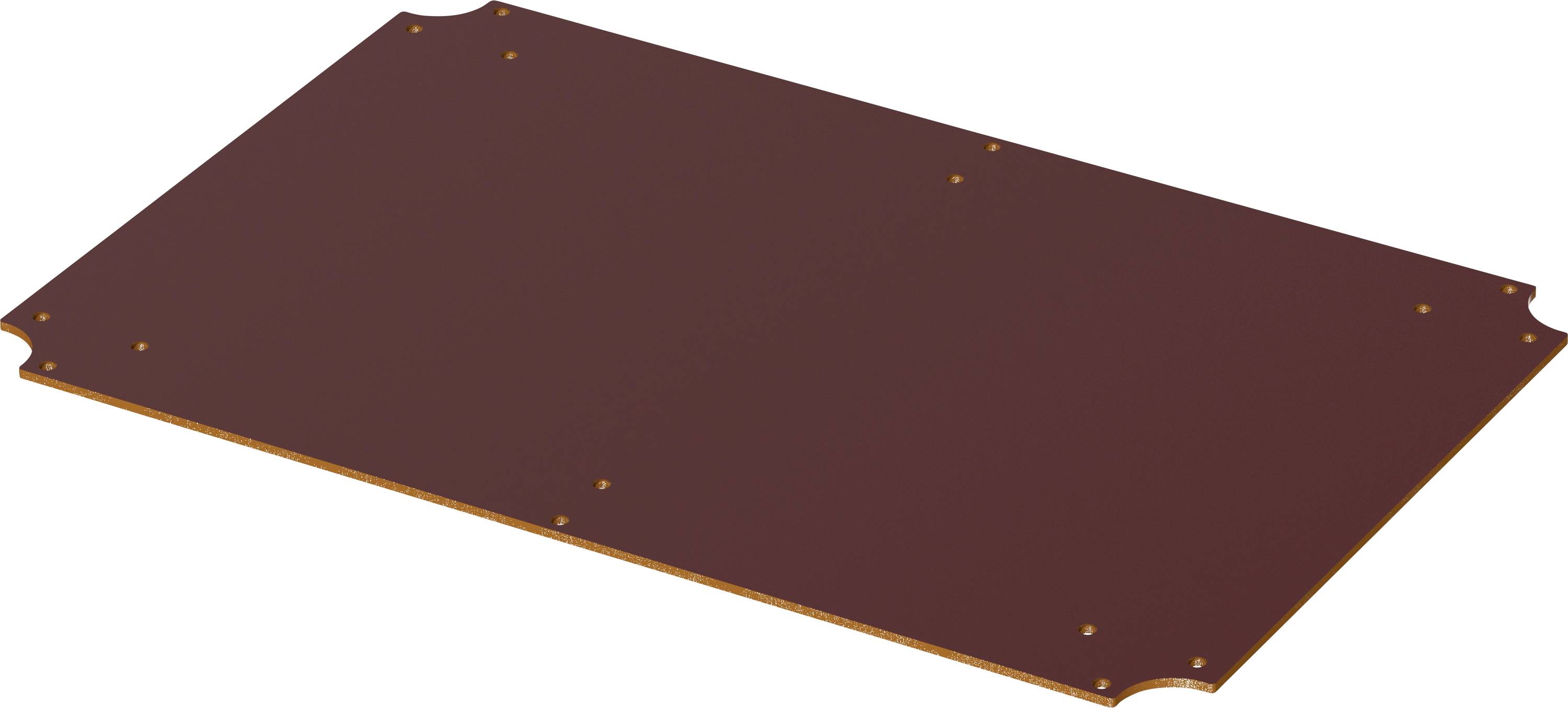 Une plaque rectangulaire en bakélite brune à surface lisse et coins arrondis. Aucun motif ou marquage visible.