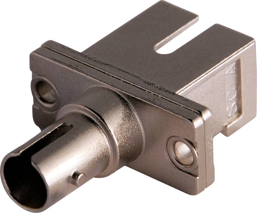 Adaptateur de connecteur métallique avec boîtier rectangulaire et raccordement circulaire à l'avant, adapté aux applications industrielles.