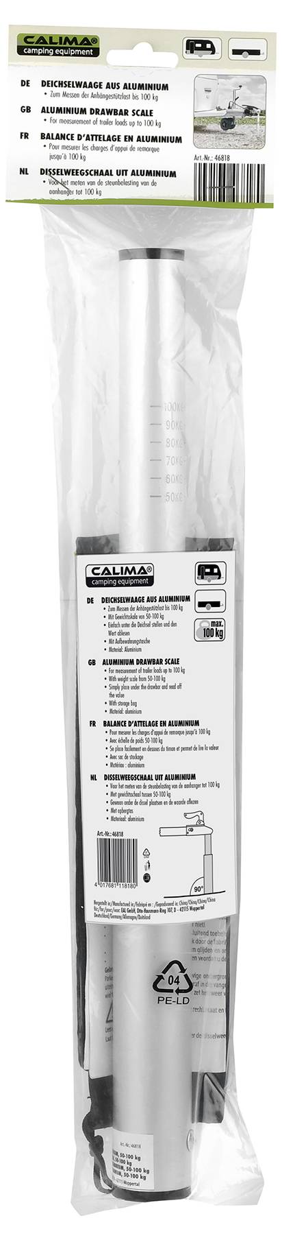 Calima 46041 Balance de timon d'attelage 100 kg aluminium 35 mm x 35 mm x 430 mm