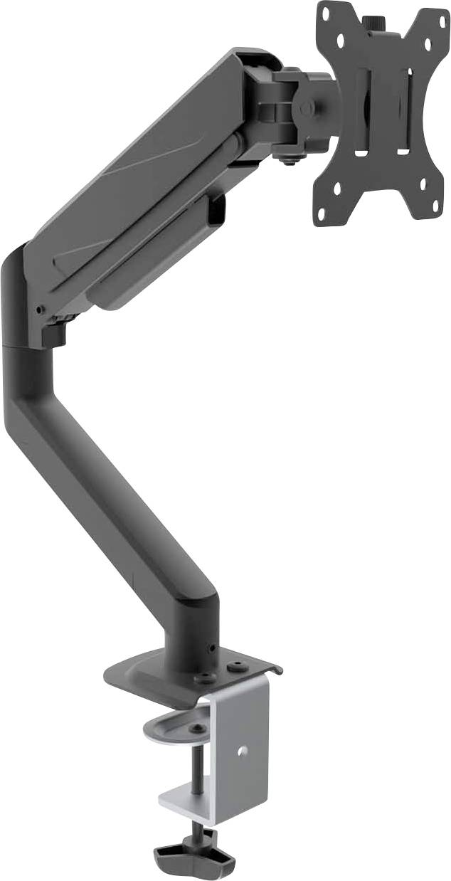 Bras de moniteur réglable en hauteur avec pince de fixation, adapté pour positionner de manière flexible un écran sur un bureau.