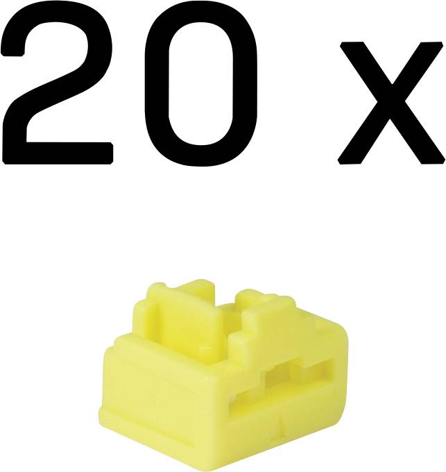 Paquet de 20 attaches-câbles ou connecteurs rectangulaires en plastique jaune.
