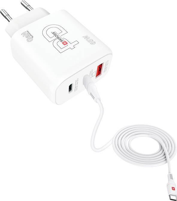 Skross Power Charger 65W PD GaN Combo+ EU Chargeur USB 65 W 1x USB-A, 2x USB-C® Power Delivery blanc intérieure
