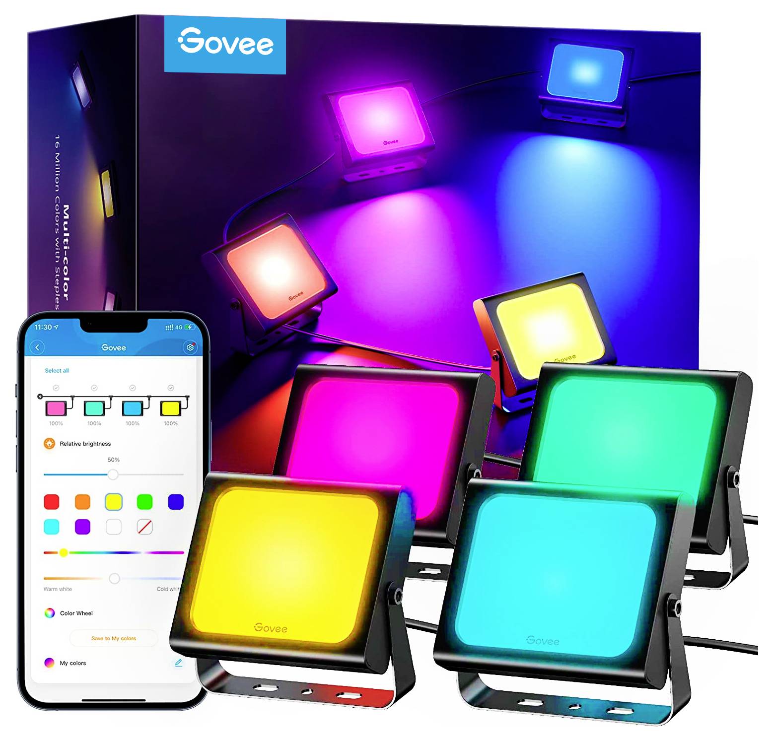 Lampe à effets Govee LED Smart Outdoor Flood Lights 4 Pack H7060312 24 W RVB