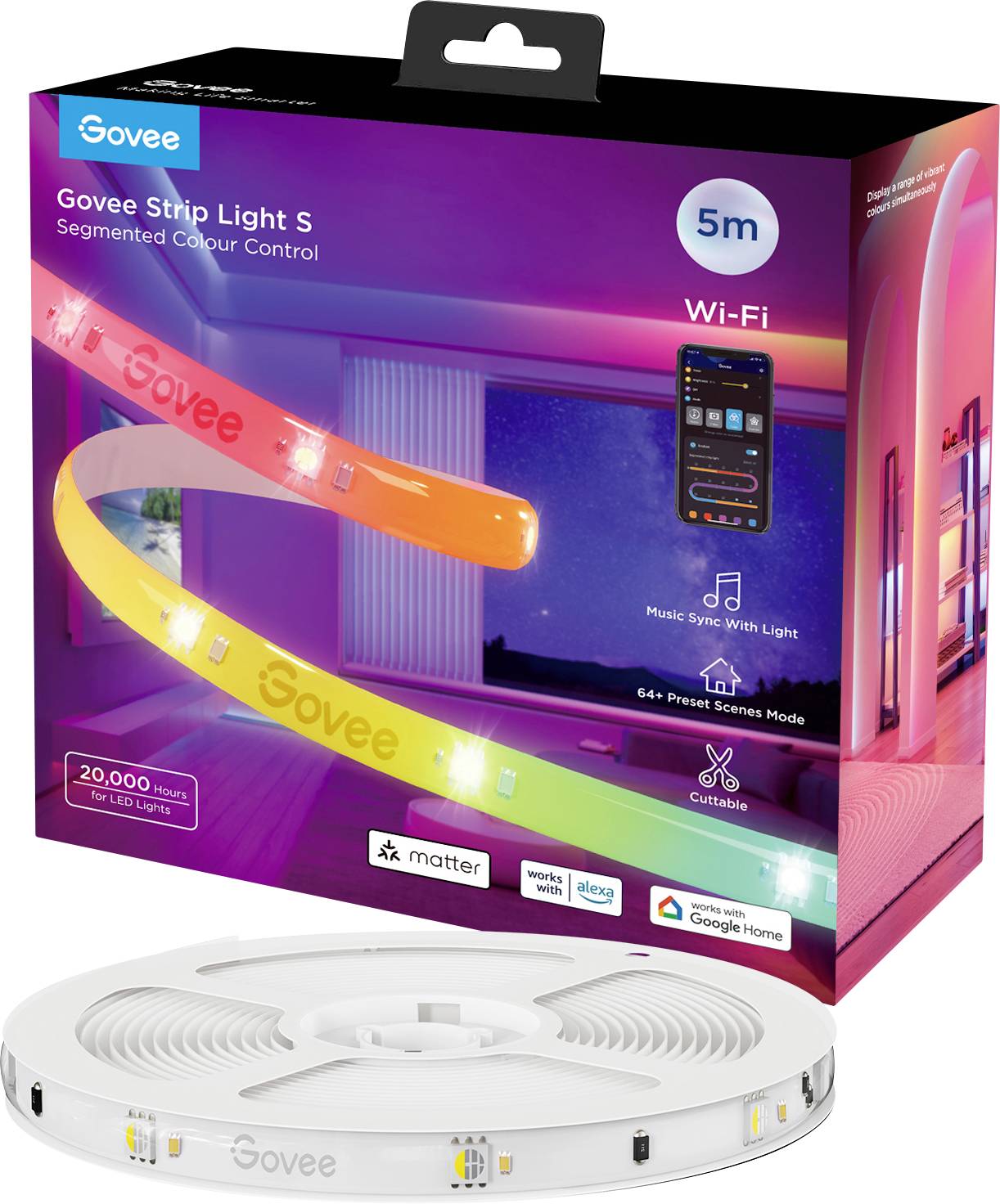 Govee LED Strip Lights Matter ready 5 Meter H612ACD1 Ruban LED (Base) 230 V, 24 V RVB 1 pc(s)