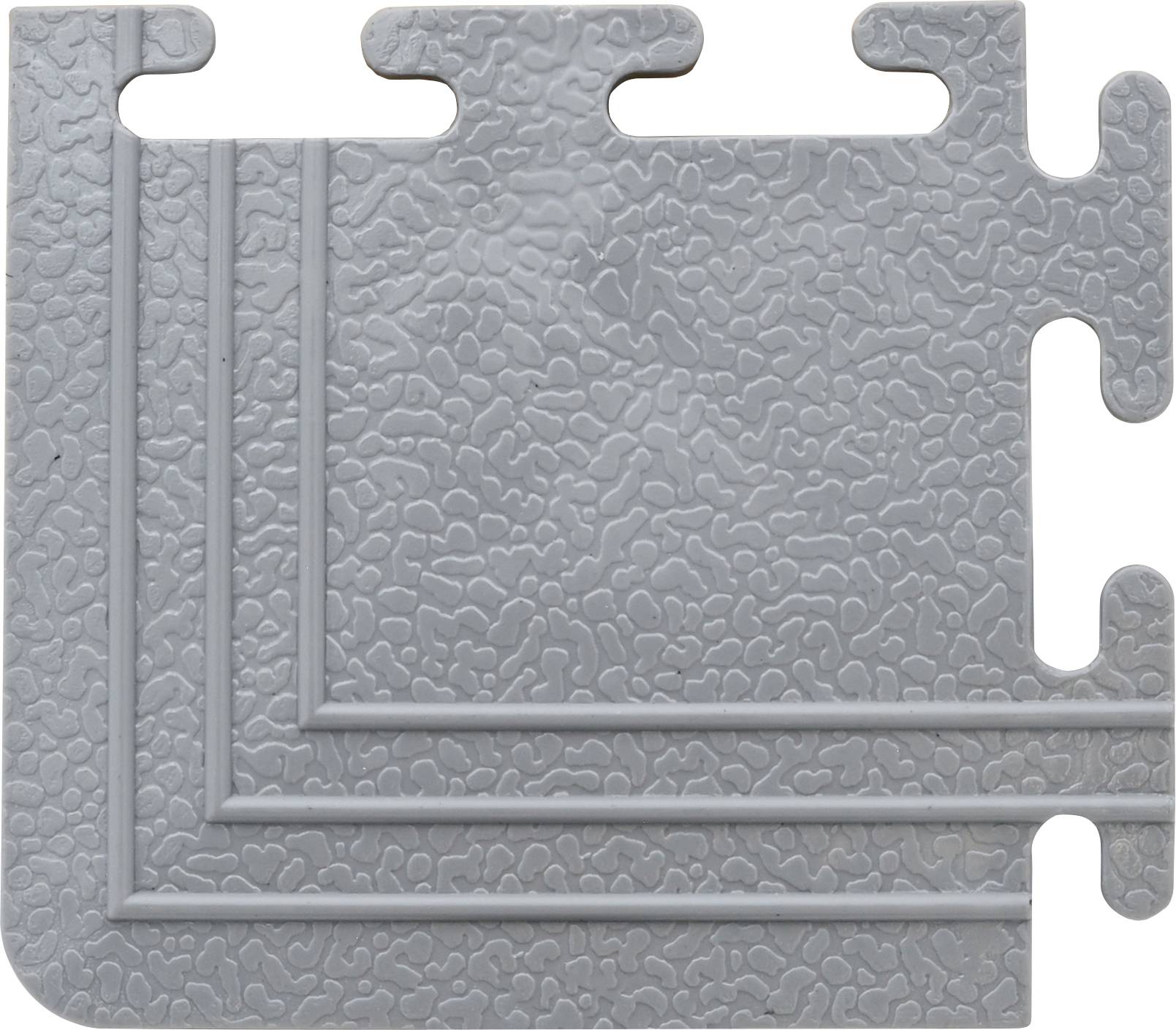 Tapis de puzzle gris à surface structurée et bords imbriqués, adapté aux revêtements de sol ou aux espaces sportifs.