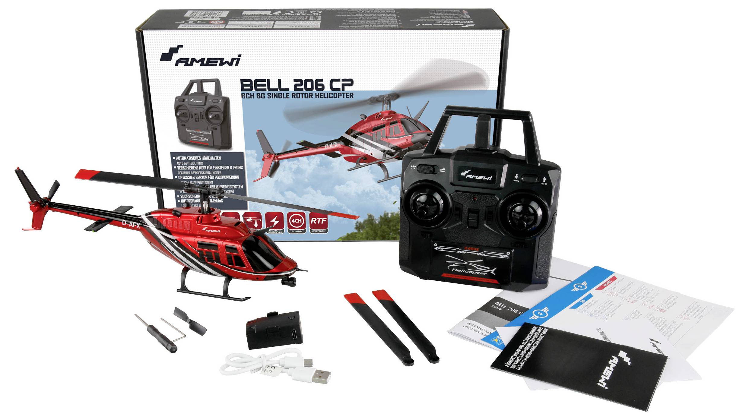 Amewi Bell 206 CP Jet Ranger Hélicoptère RC prêt à voler (RtF)