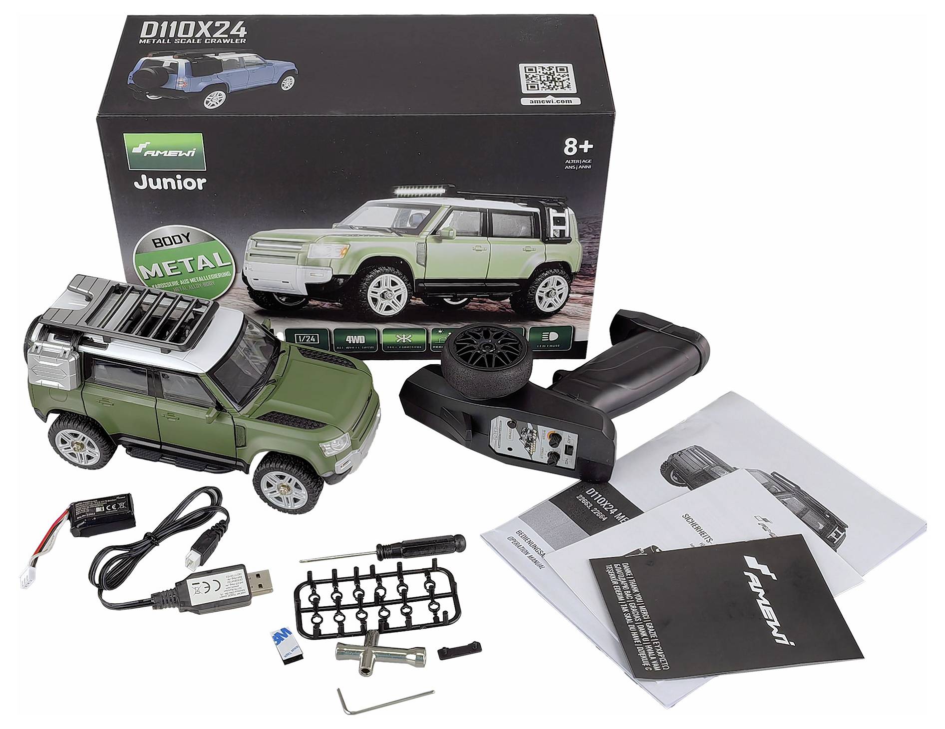 Amewi D110X24 Metall Scale brushed 1:24 Auto RC électrique Crawler 4 roues motrices (4WD) prêt à fonctionner (RtR) 2,4 GHz