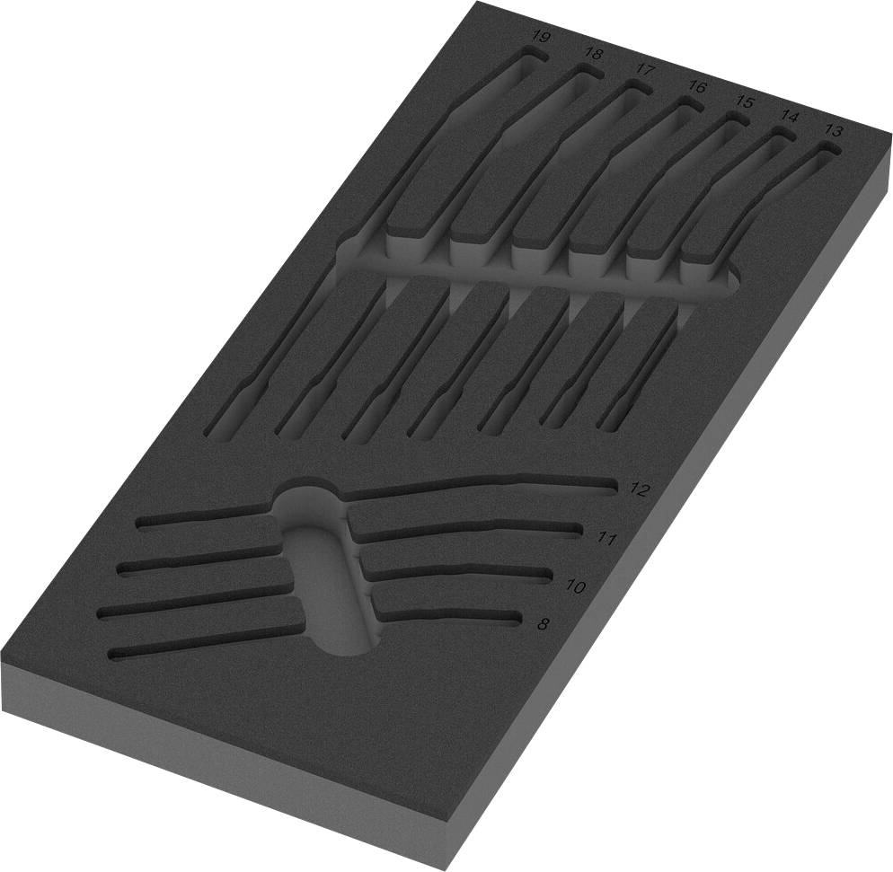 Doublure en mousse matelassée avec des découpes précises pour le rangement sécurisé des outils ou des composants, 13 compartiments.