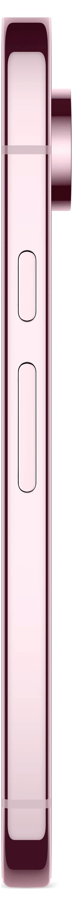 Vue latérale d'un smartphone rose avec deux boutons sur les côtés et une caméra en saillie.