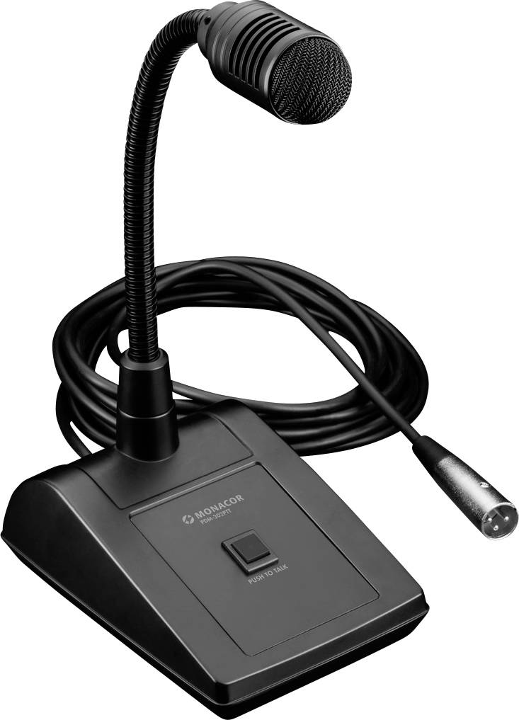 Microphone de bureau avec col flexible et long câble, idéal pour les présentations ou les vidéoconférences.