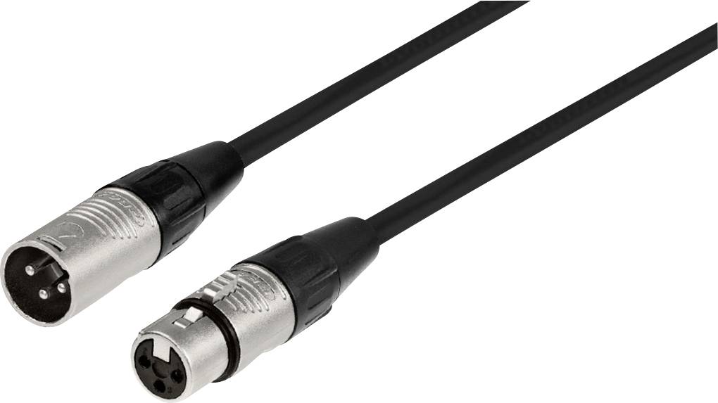 Deux câbles XLR à connecteurs tripolaires. L'un dispose d'une fiche et l'autre d'une prise. Adaptés aux connexions audio.