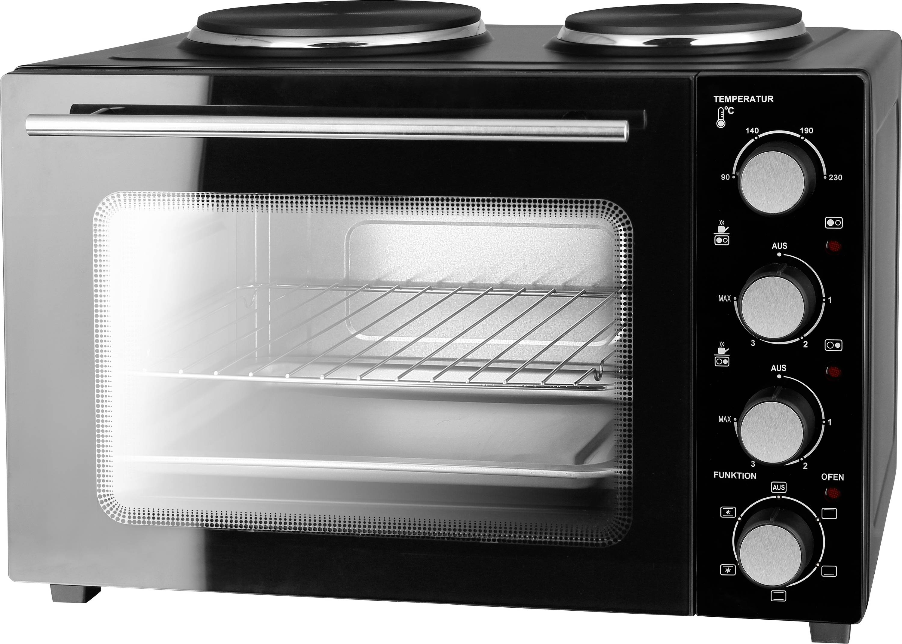 EMERIO MO-125236.4 Mini-four fonction chaleur tournante, plaques de cuisson incluses, fonction grill, avec fonction cuisson