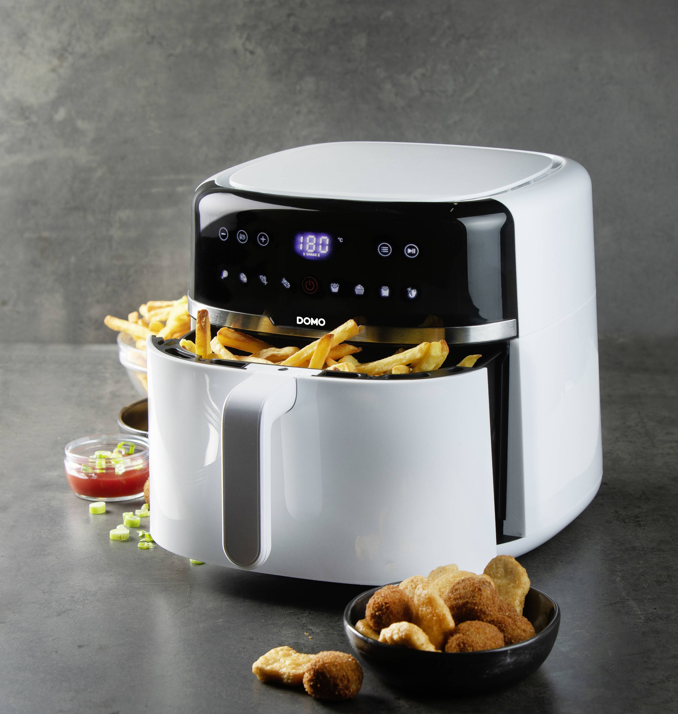 DOMO DO1148FR Friteuse à air chaud 8 l protection contre la surchauffe, fonction minuteur, avec écran, revêtement anti-adhésif