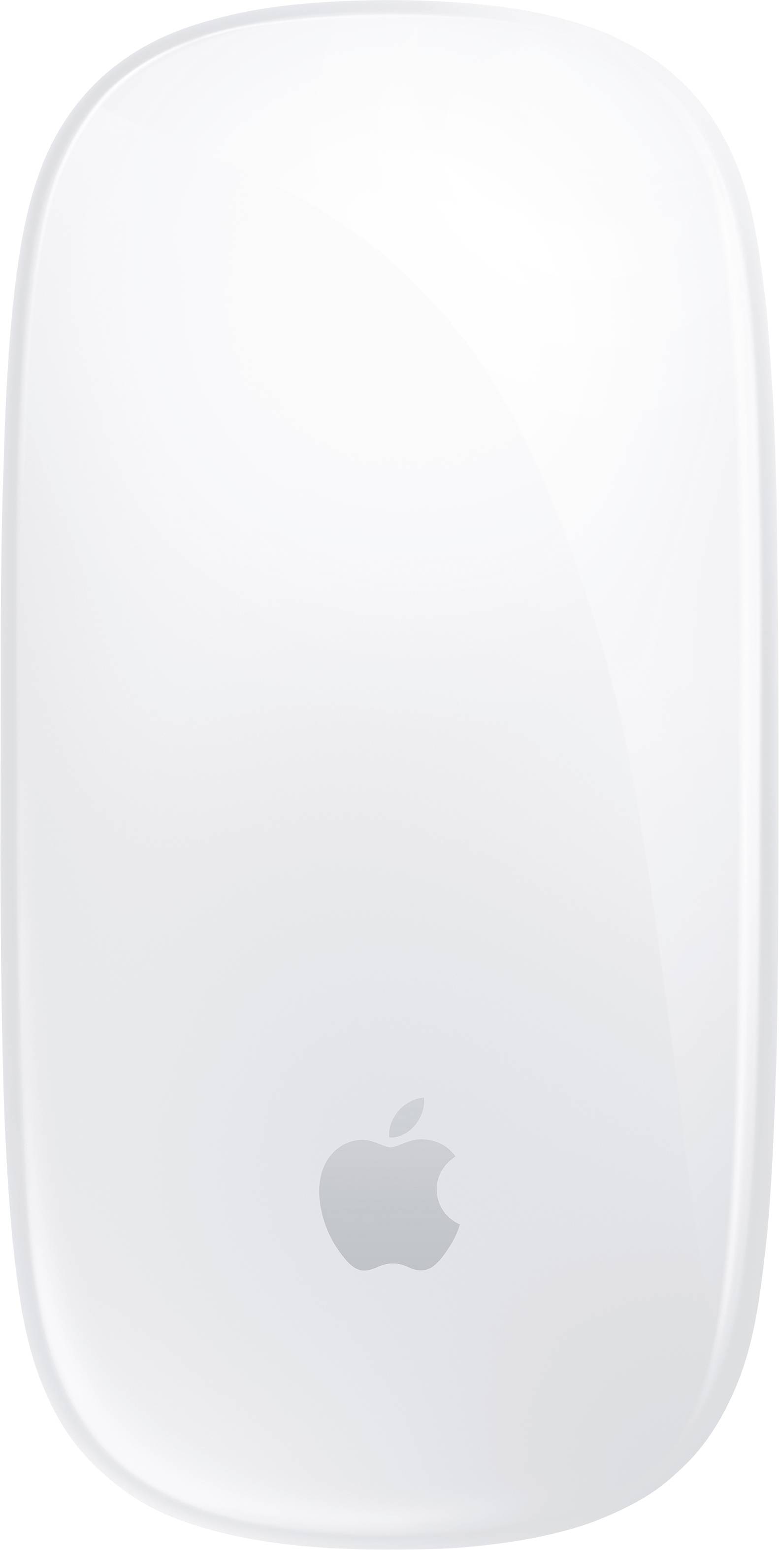 Souris blanche sans fil au design minimaliste avec logo Apple.