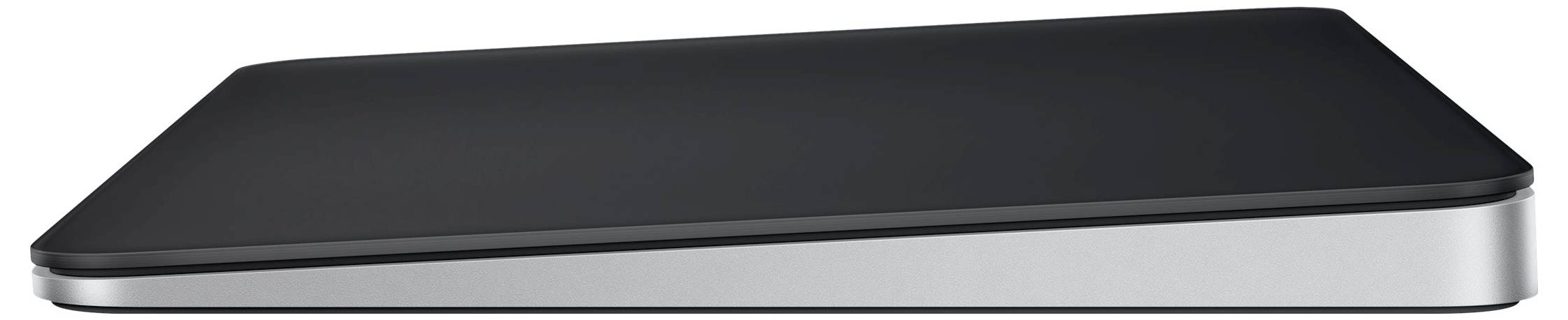 Un pavé tactile plat, rectangulaire, à surface noire et boîtier argenté, probablement un périphérique d'entrée portable.