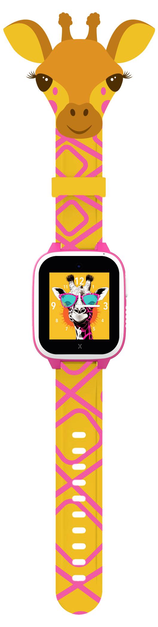 Horloge colorée pour enfants en forme de girafe avec affichage numérique représentant un animal de dessin animé.