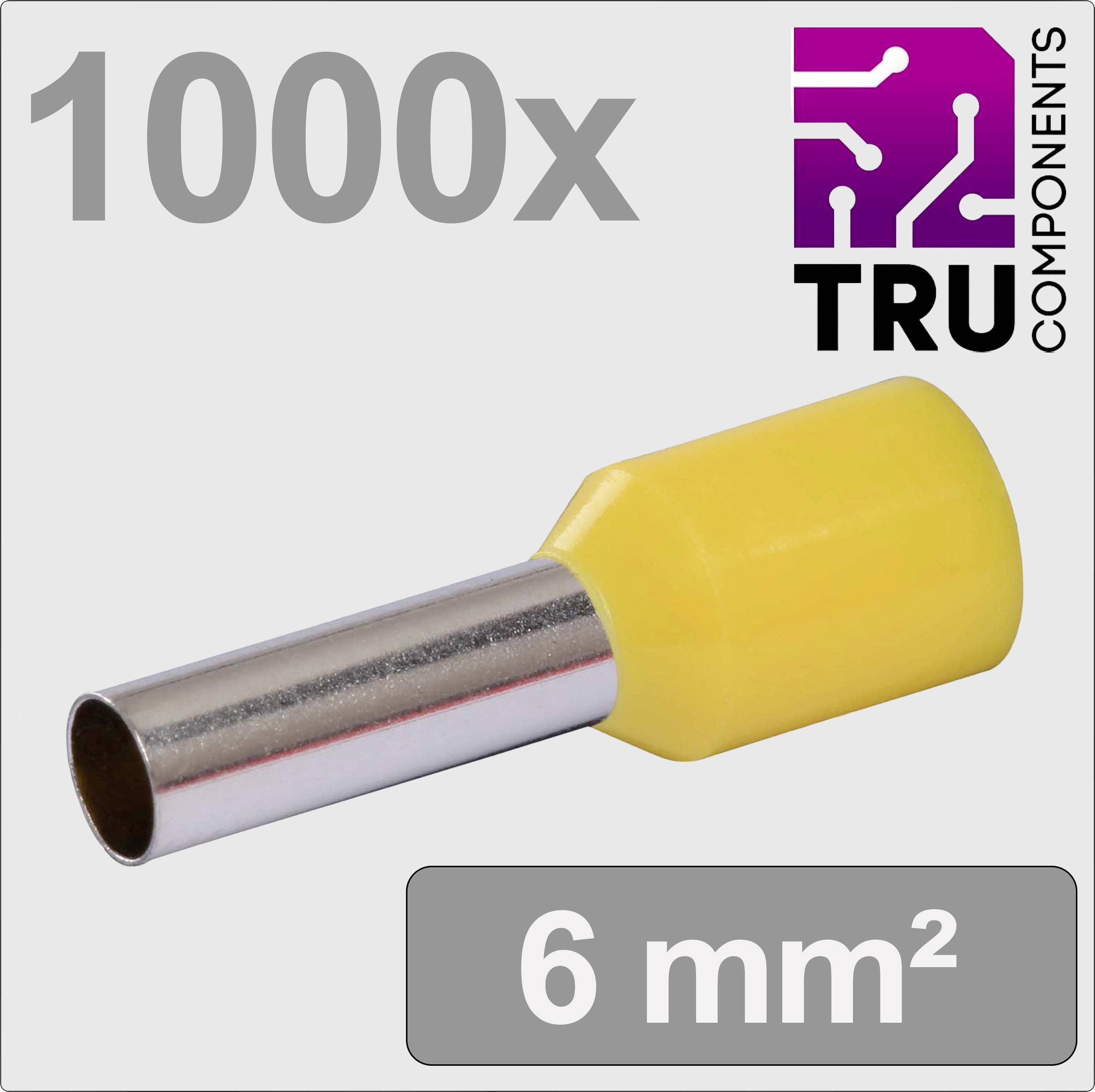 1000x TRU COMPONENTS embouts de câble jaunes, 6 mm². Adaptés pour les terminaisons de câbles. Présentation d'un composant électrique.