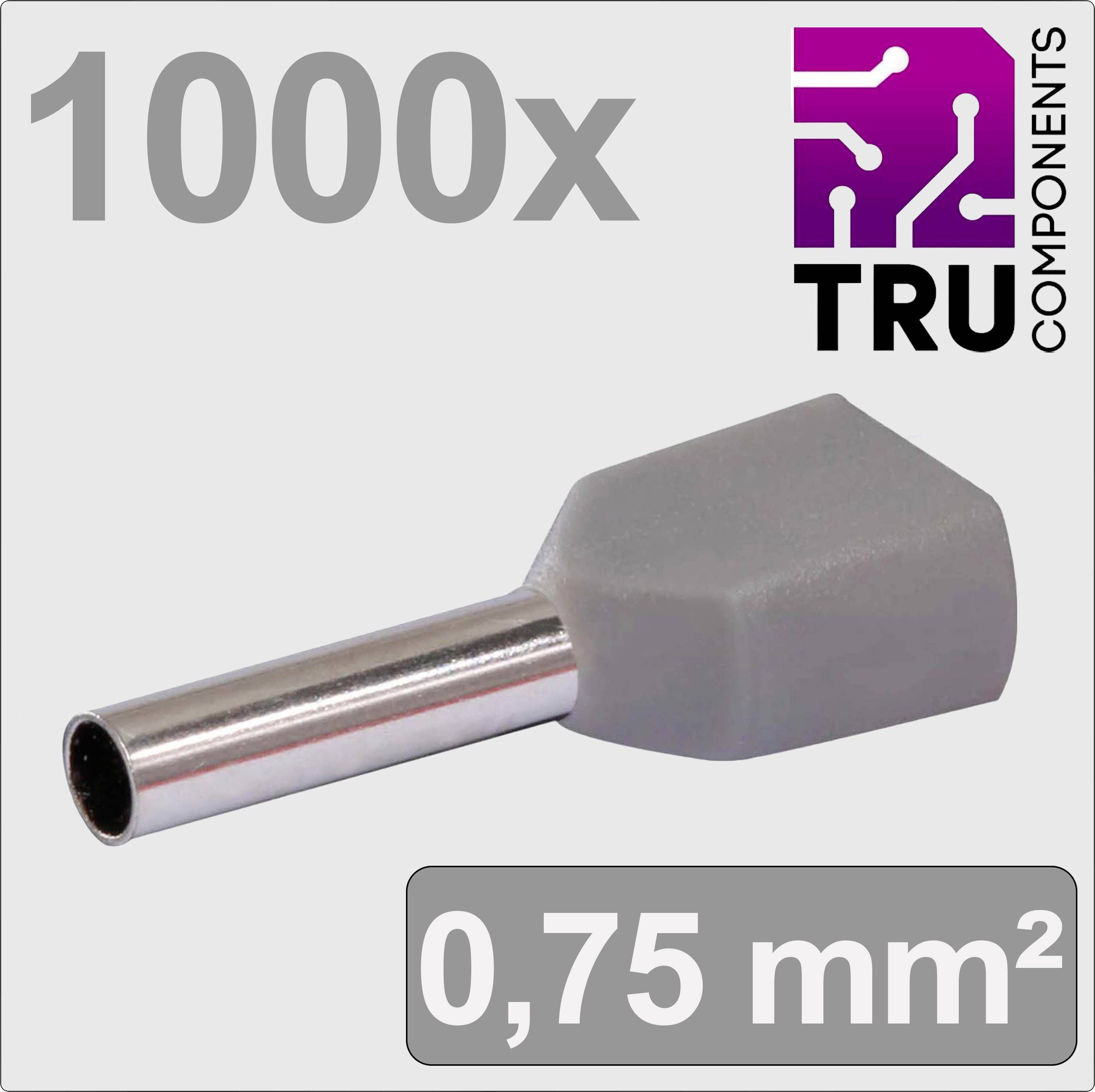 Embouts de câble '1000x' TRU COMPONENTS, taille 0,75 mm², gaine grise.