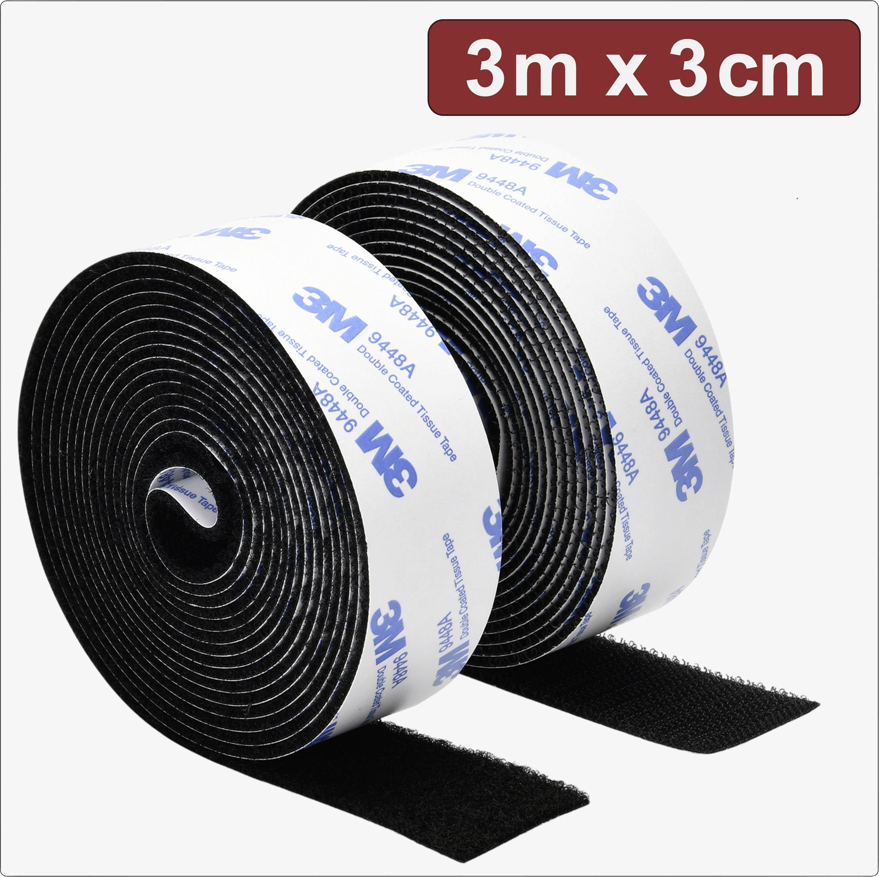 Quadrios 24CA321 Bande auto-agrippante à coller partie velours et partie agrippante (L x l) 3 m x 3 cm noir 3 m