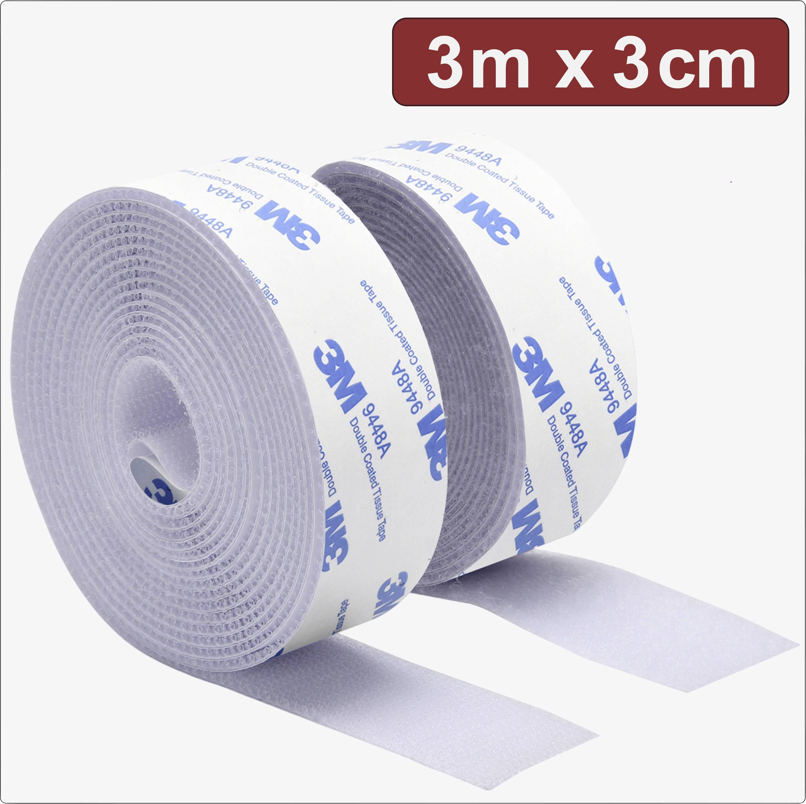 Quadrios 24CA324 Bande auto-agrippante à coller partie velours et partie agrippante (L x l) 3 m x 3 cm blanc 3 m
