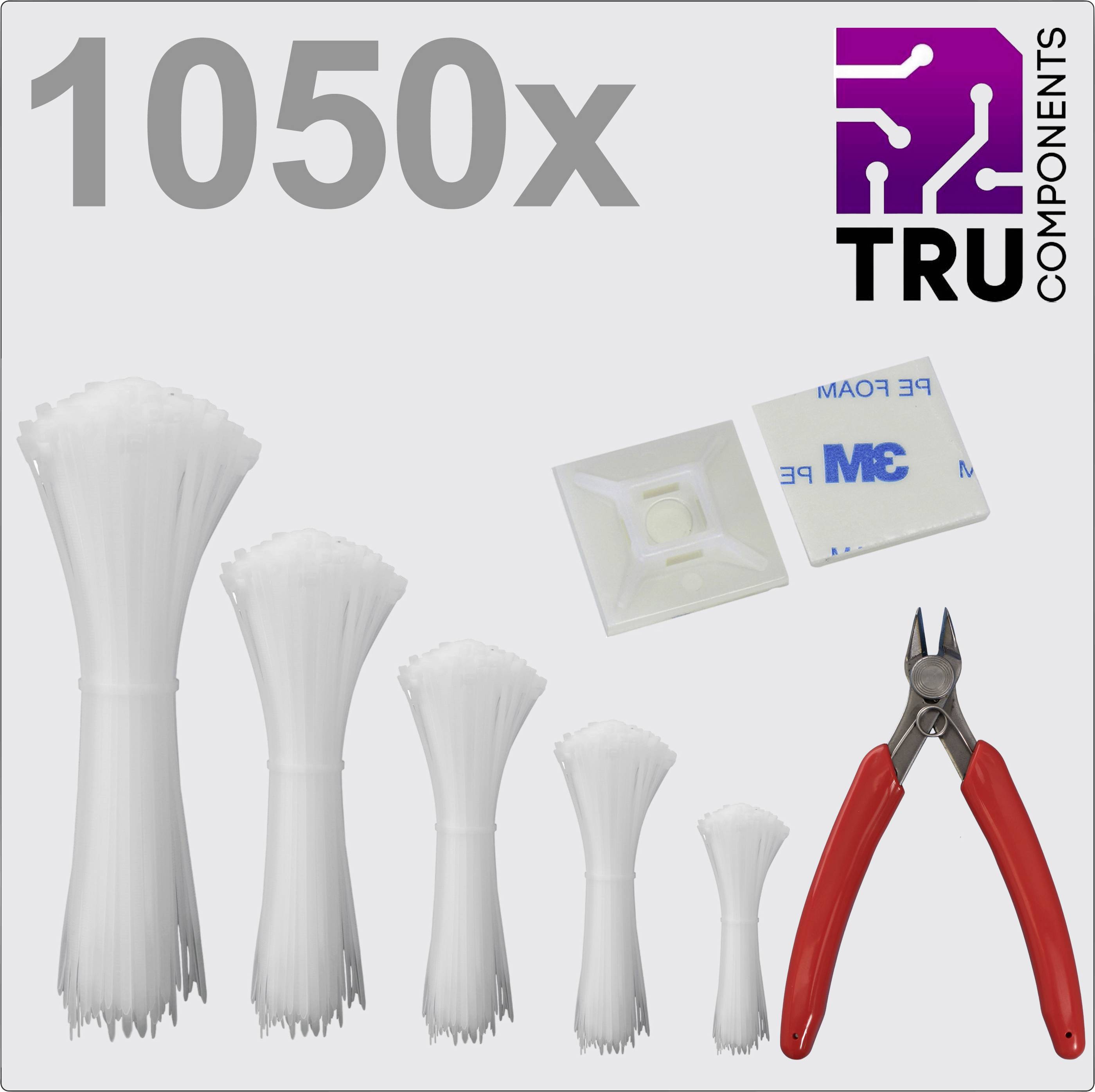 '1050x TRU COMPONENTS Lot de colliers de serrage, composé de plusieurs tailles de colliers, de supports de montage et d'un coupe-câble.'