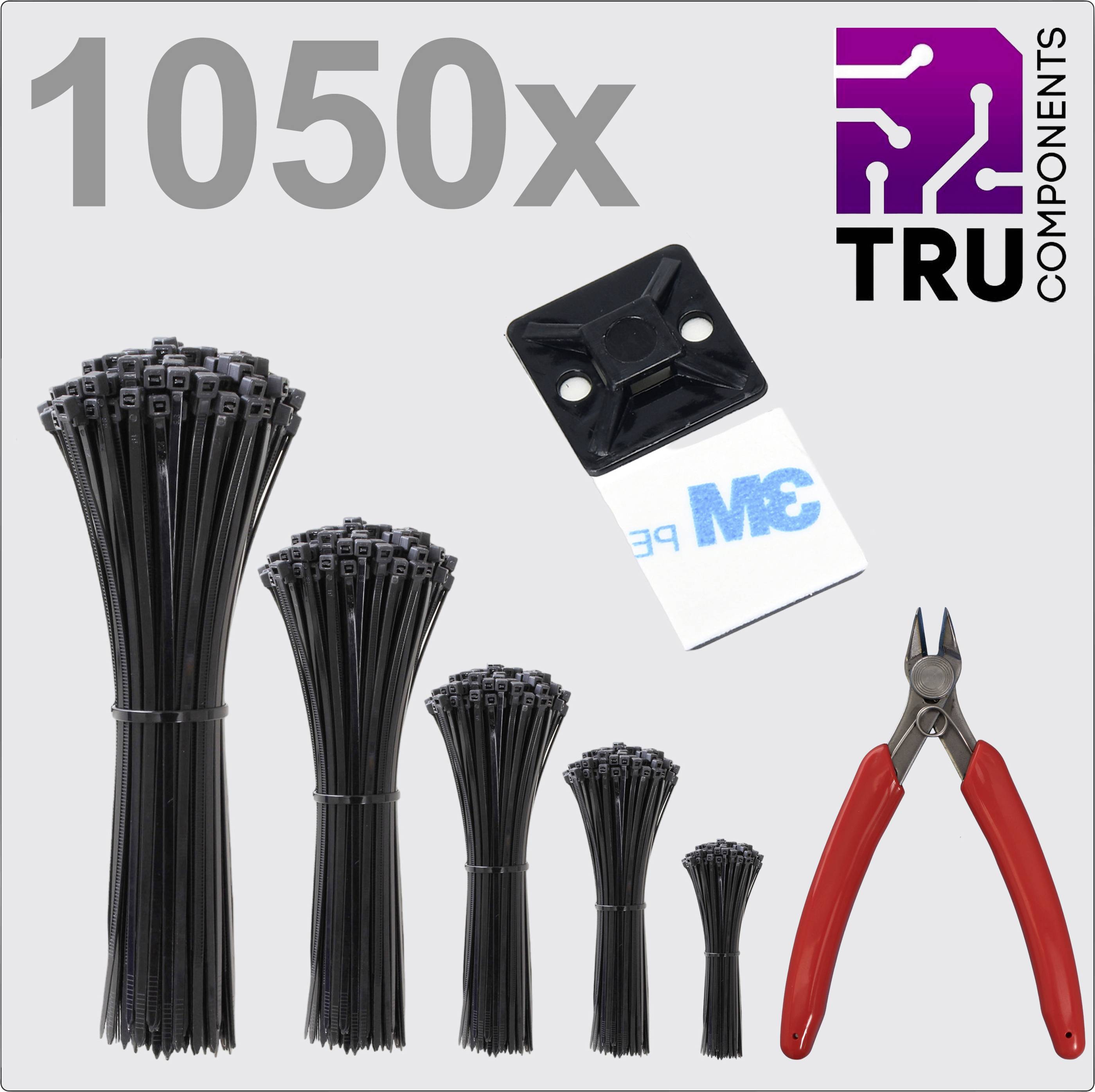 'Ensemble de serre-câbles, colliers de câble, autocollants et d'un coupe-câble. Marque : TRU COMPONENTS. Au total 1050 pièces.'